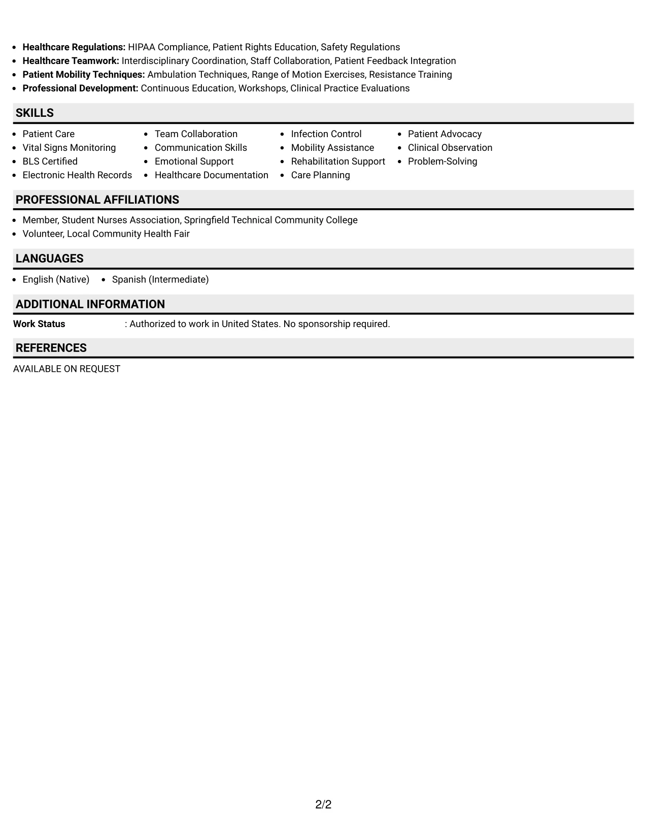 Resume Example Page 2