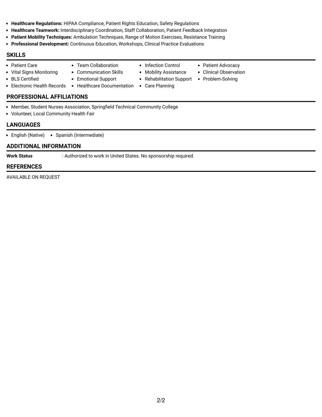 Resume Example Page 2
