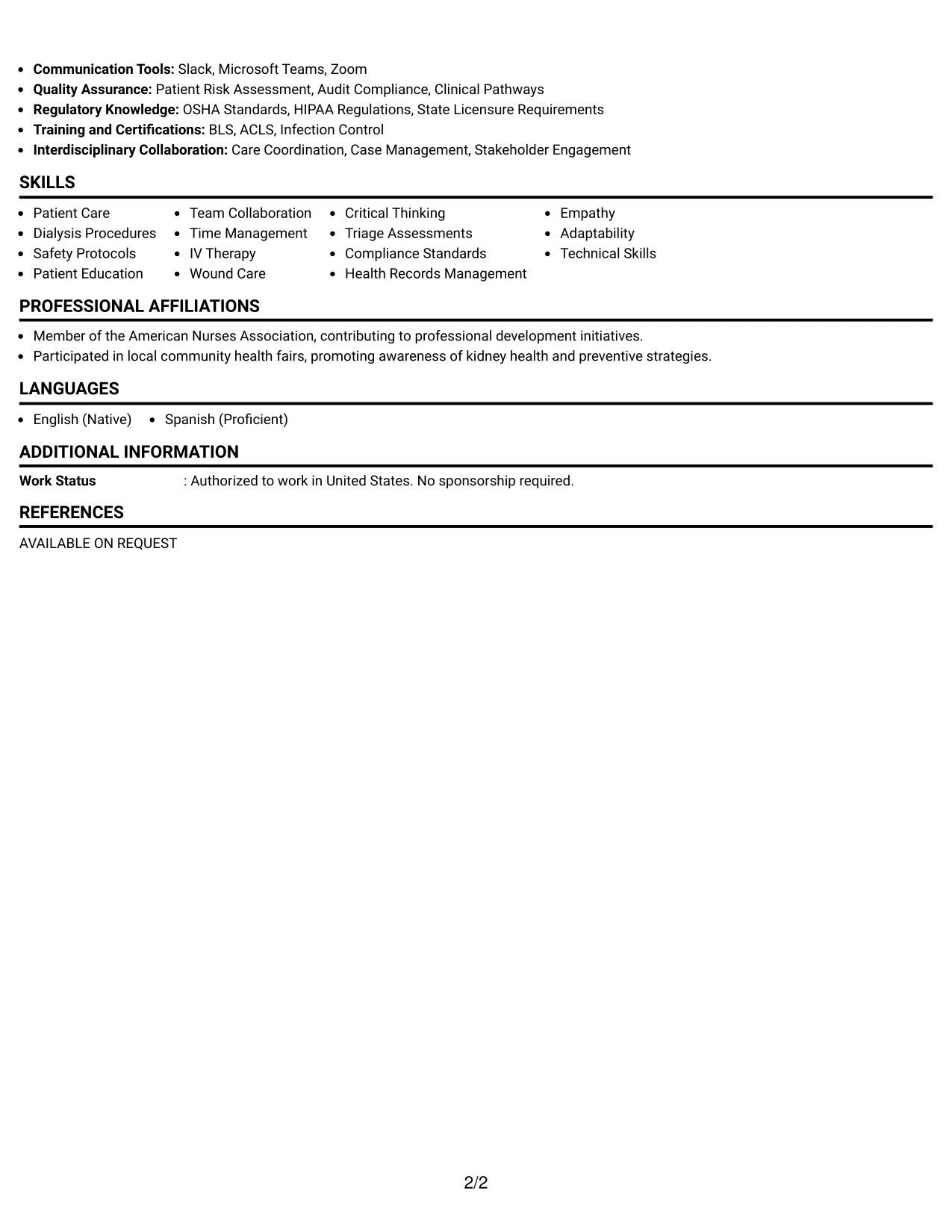 Resume Example Page 2