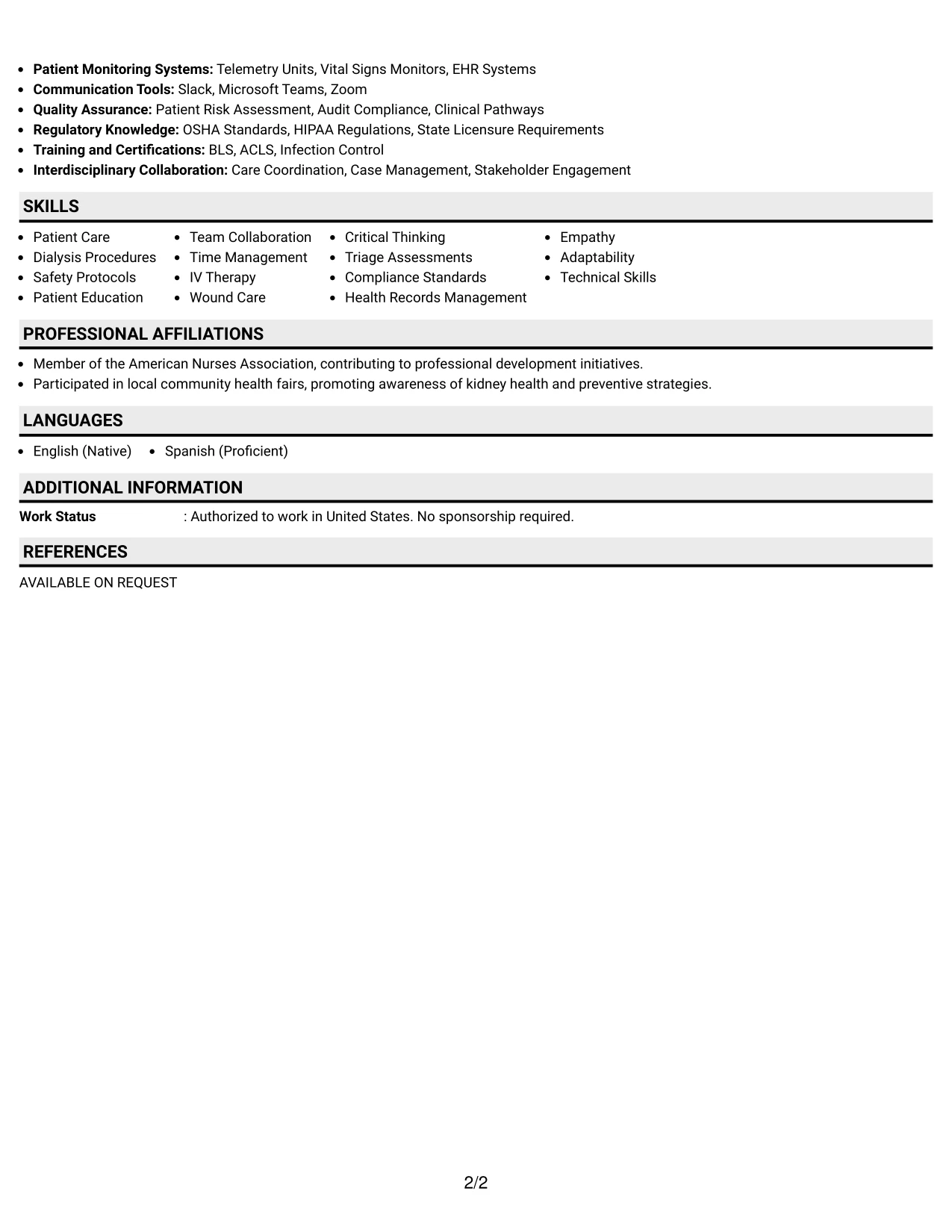 Resume Example Page 2