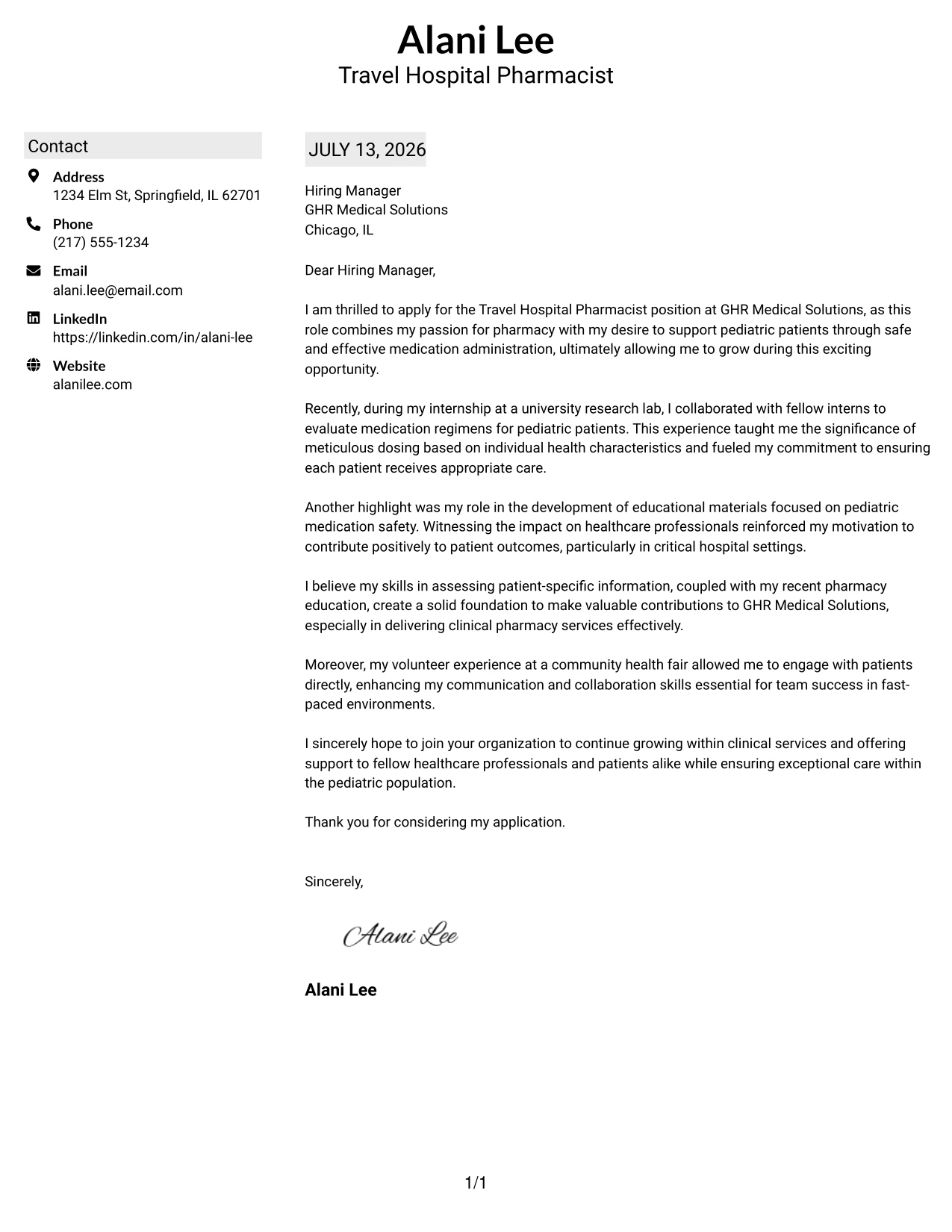 Resume Example Page 1