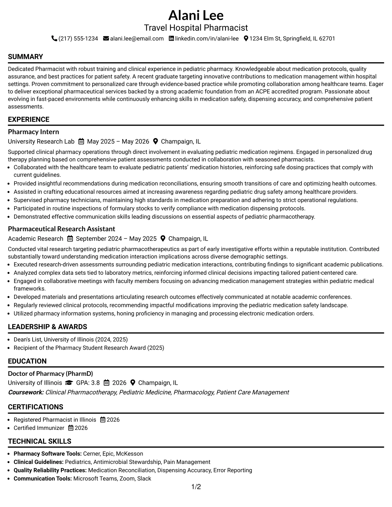Resume Example Page 1