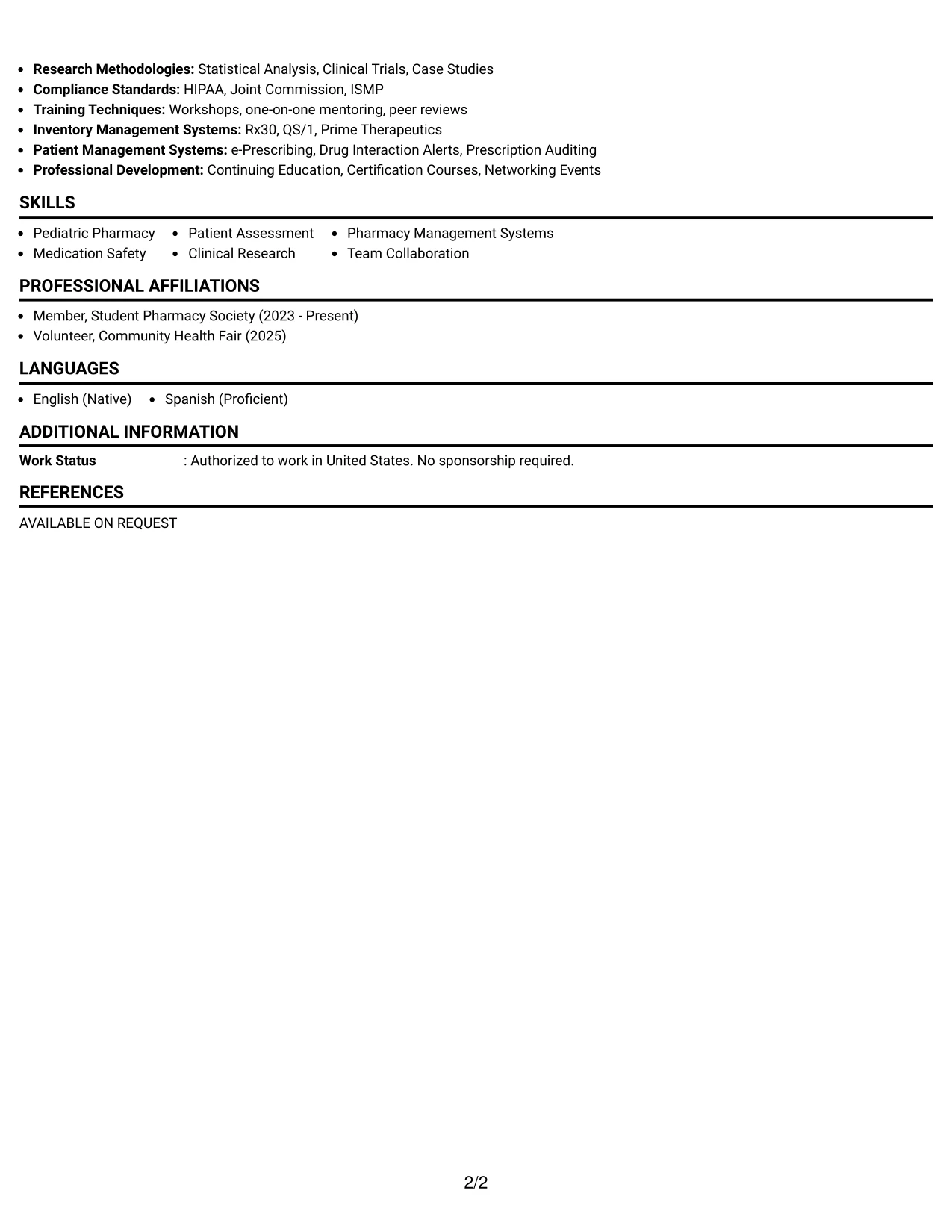 Resume Example Page 2