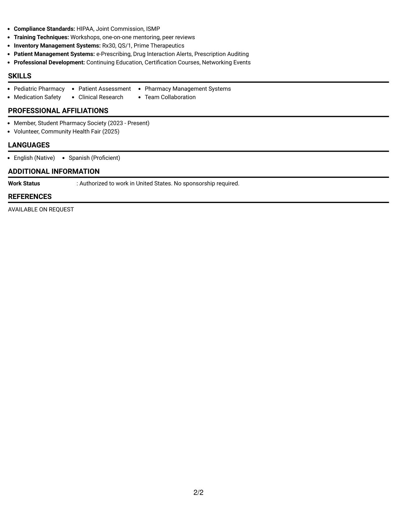 Resume Example Page 2
