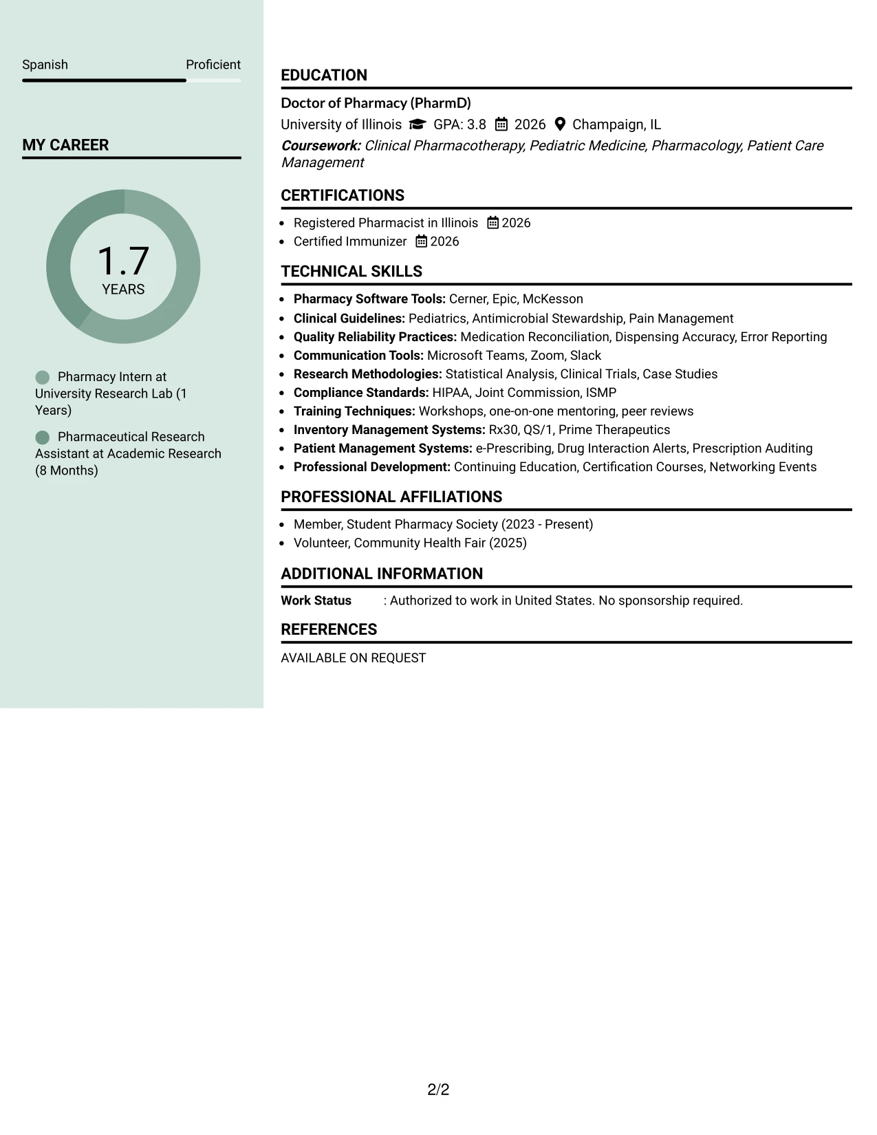 Resume Example Page 2