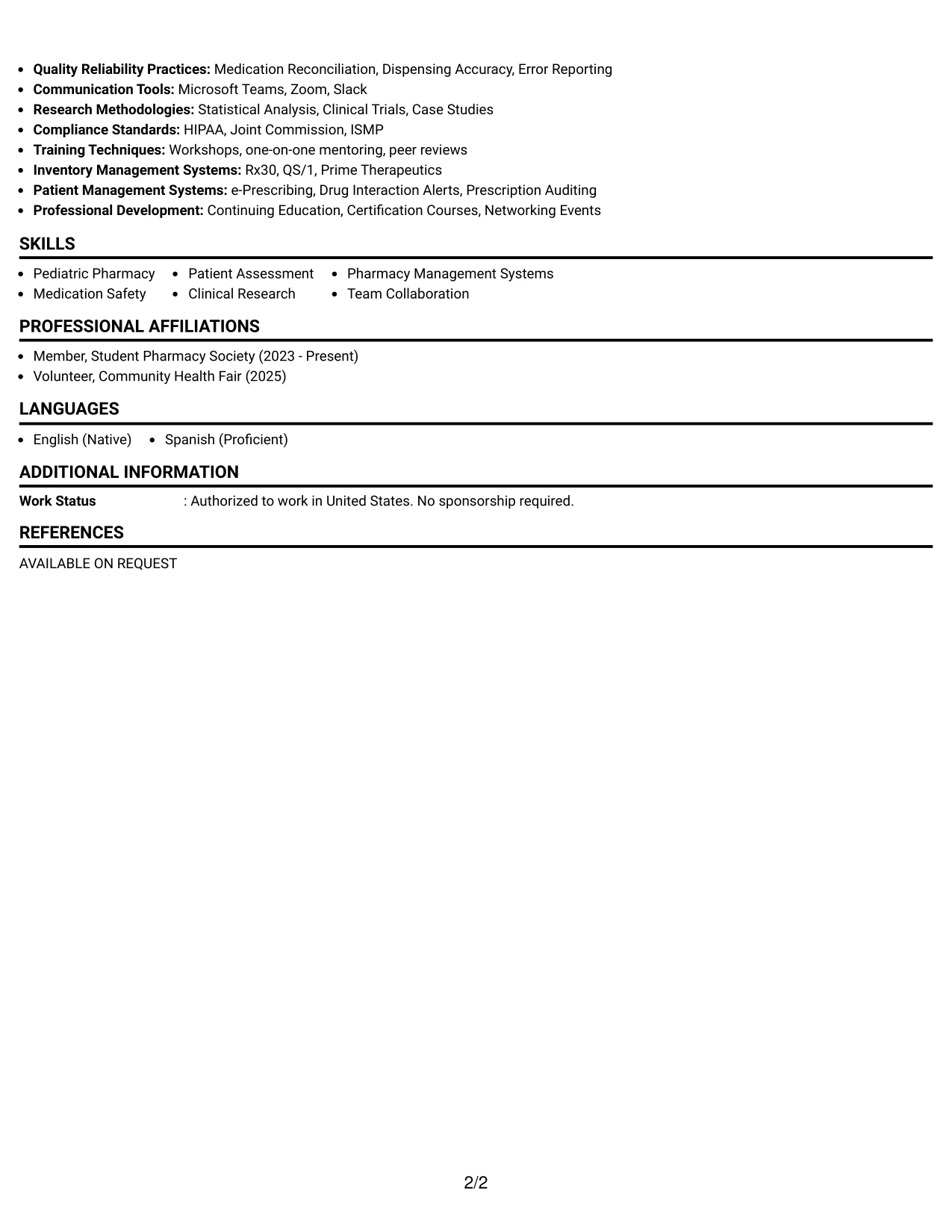 Resume Example Page 2