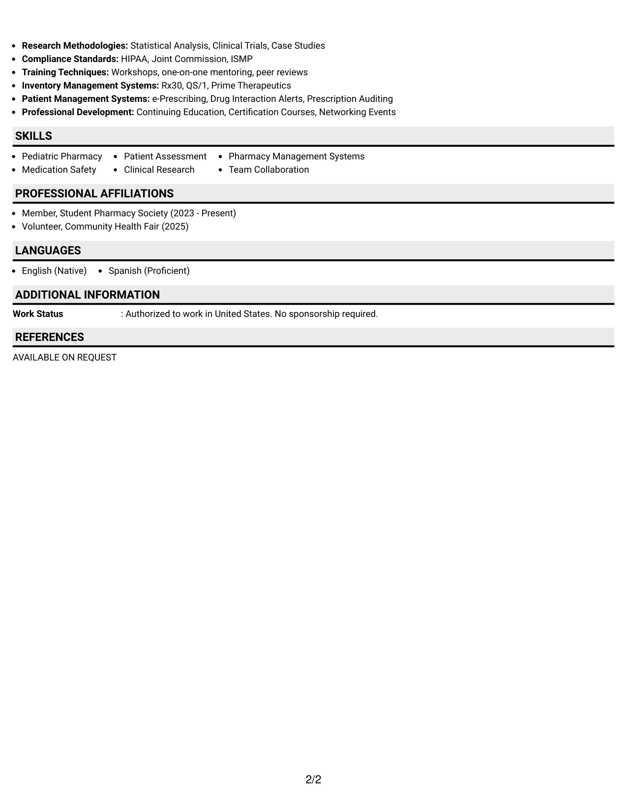 Resume Example Page 2
