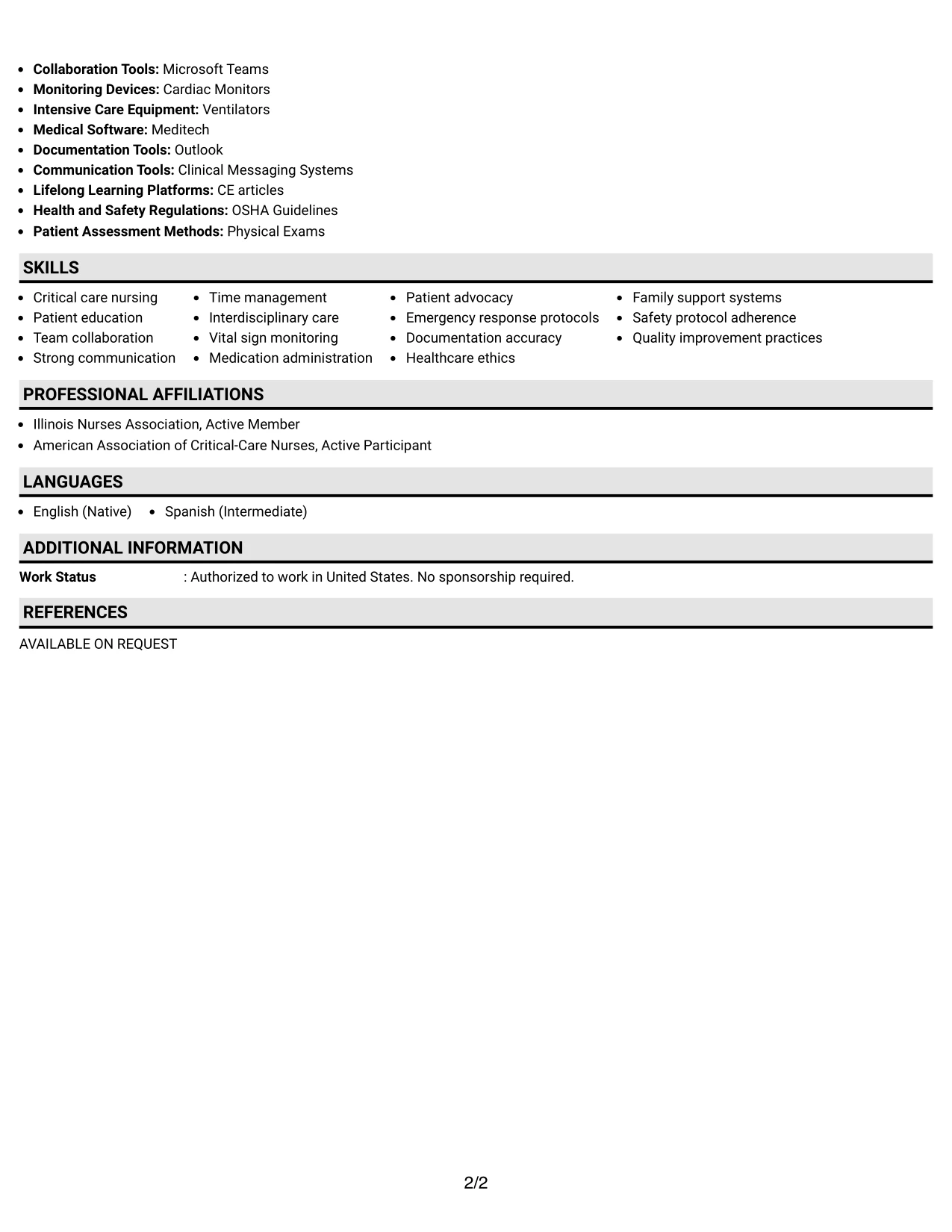 Resume Example Page 2