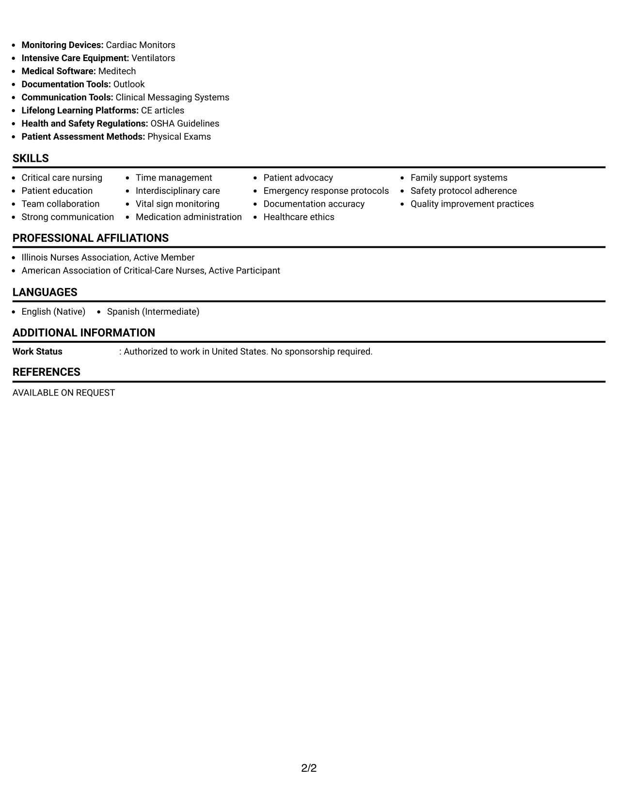 Resume Example Page 2