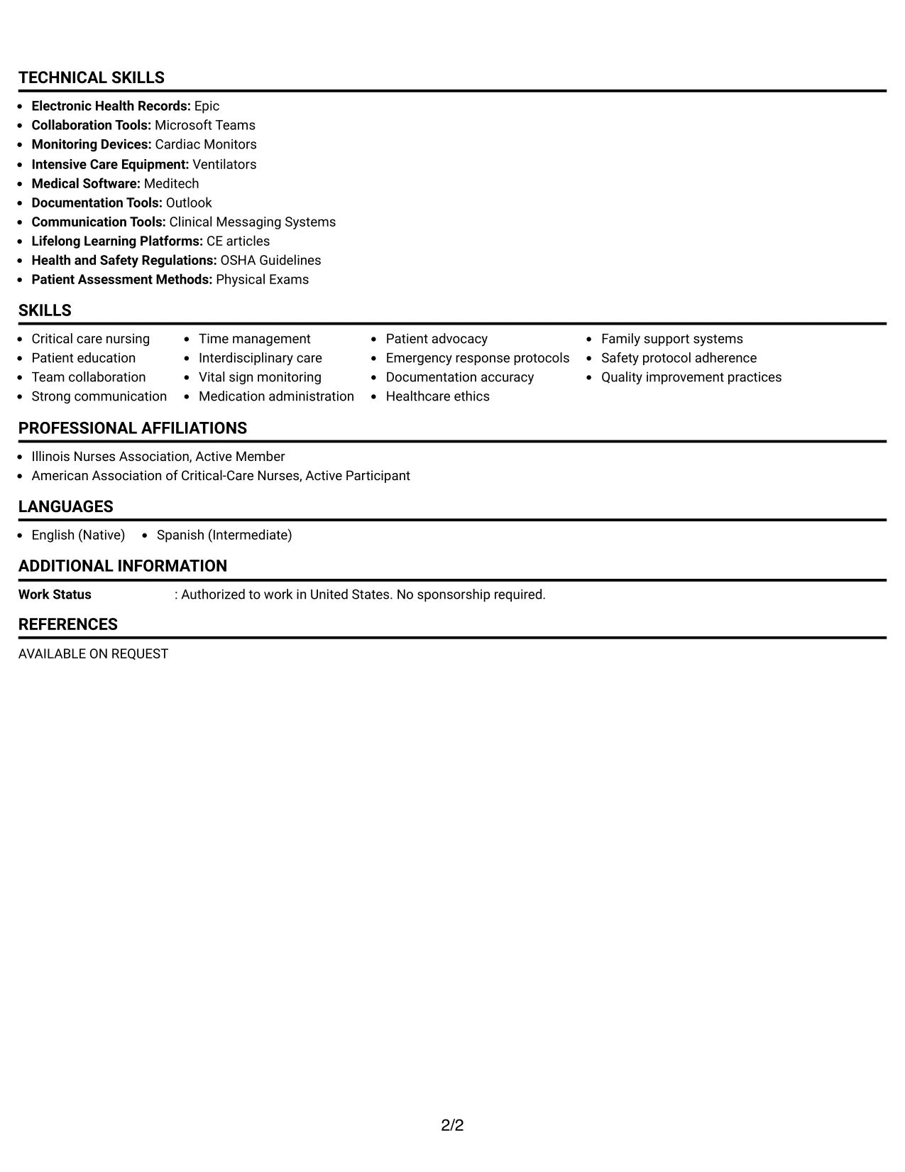 Resume Example Page 2