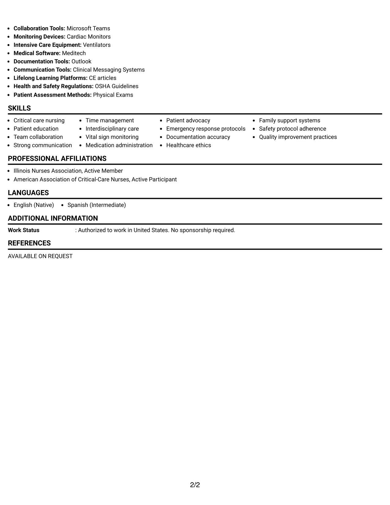 Resume Example Page 2