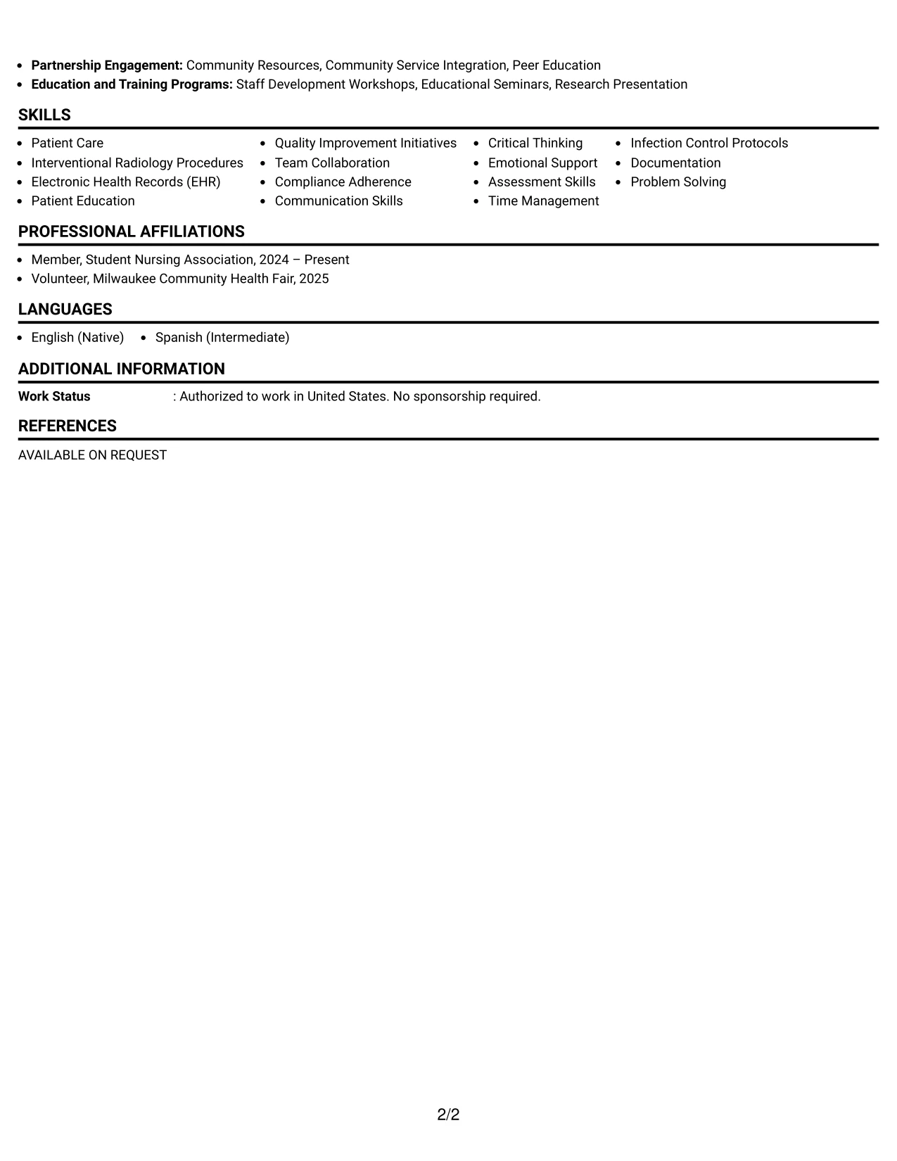 Resume Example Page 2
