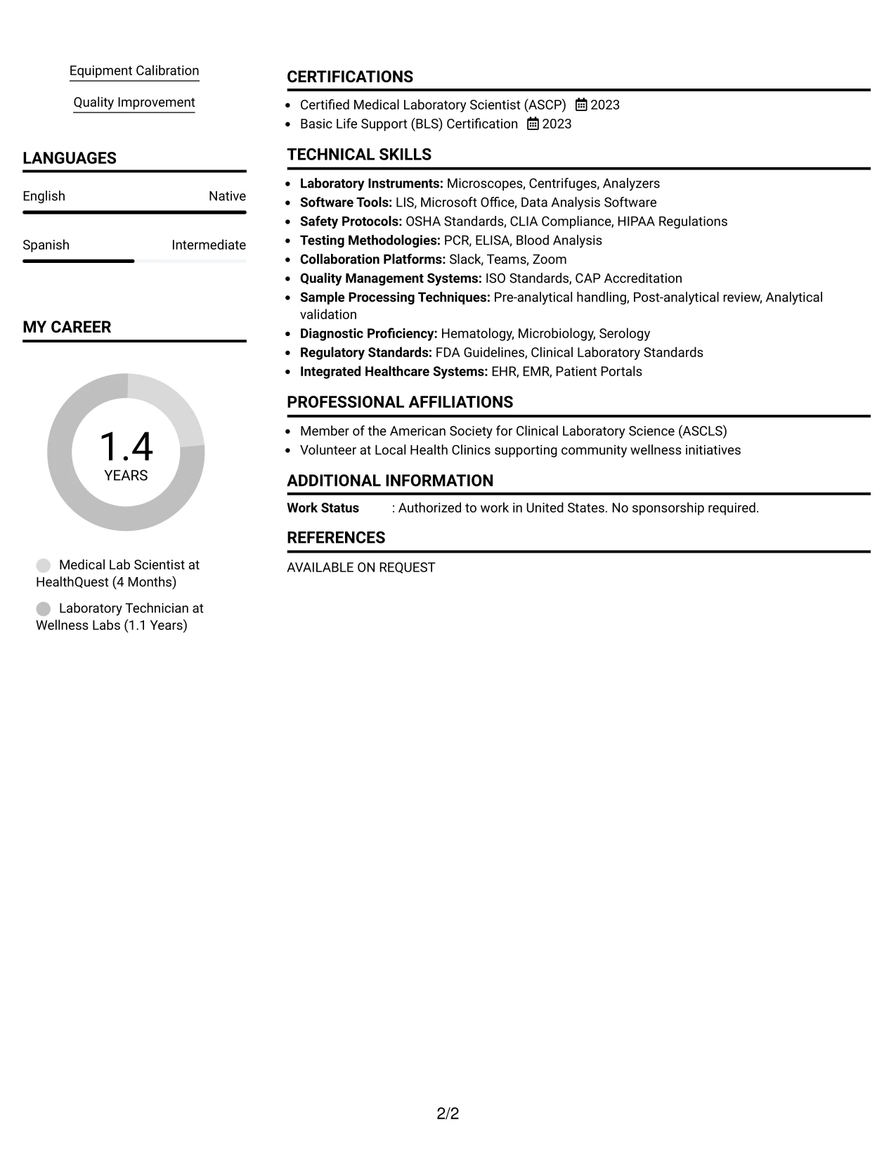 Resume Example Page 2