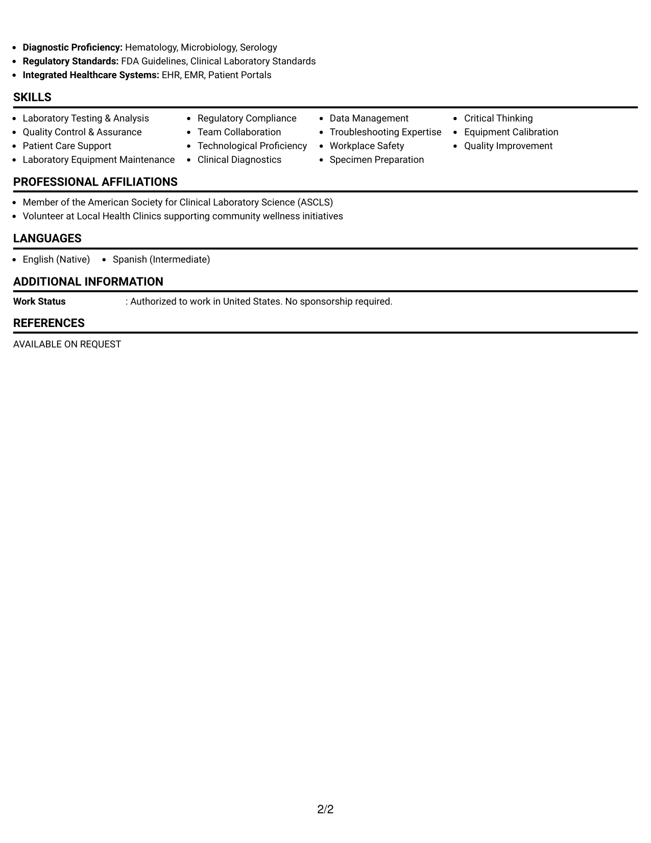 Resume Example Page 2