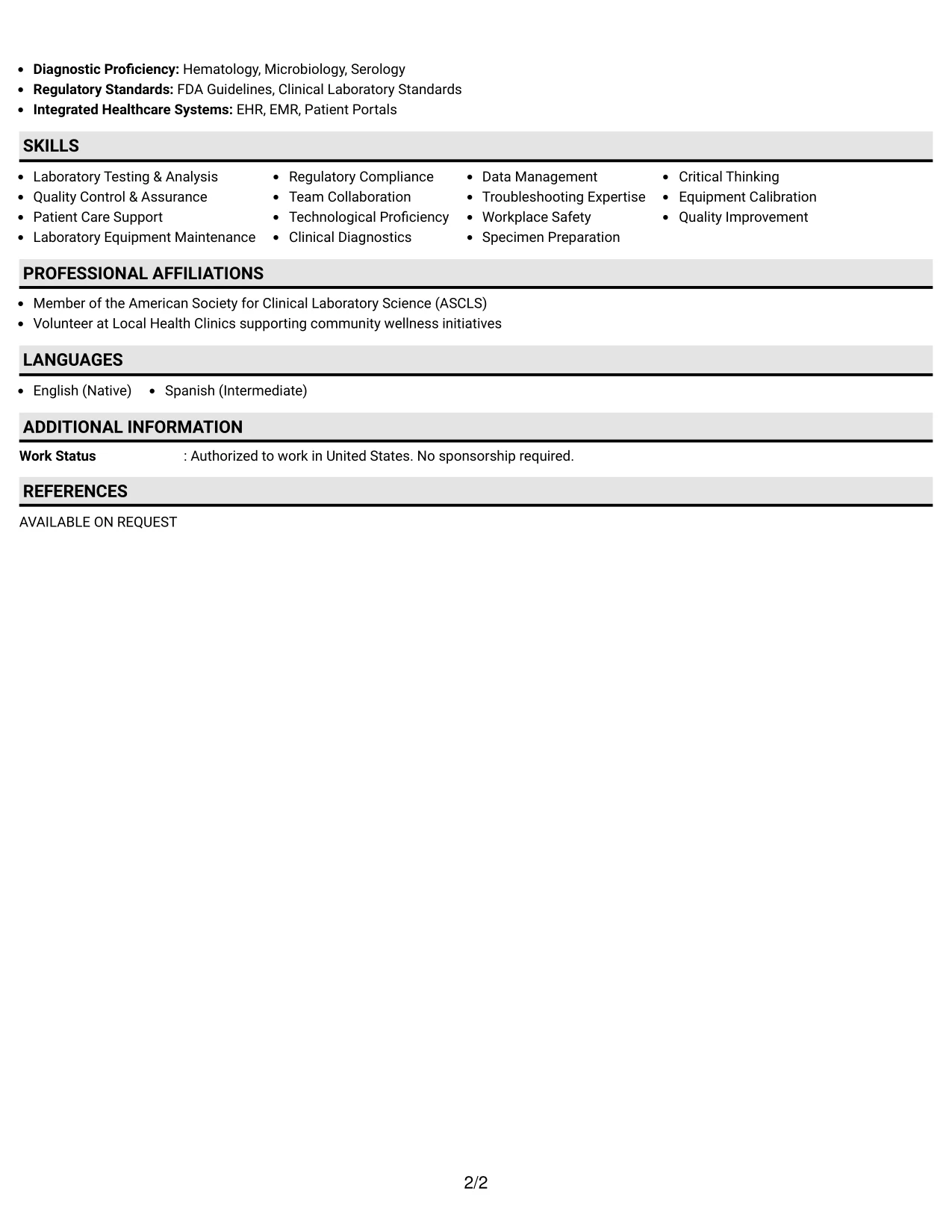 Resume Example Page 2