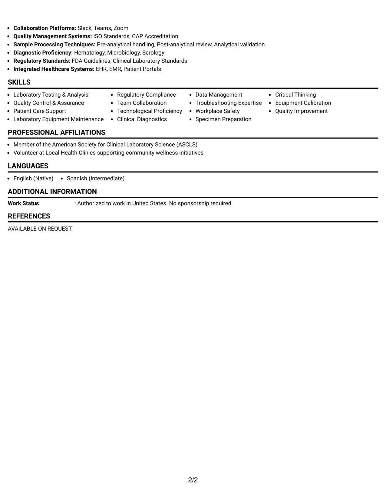 Resume Example Page 2