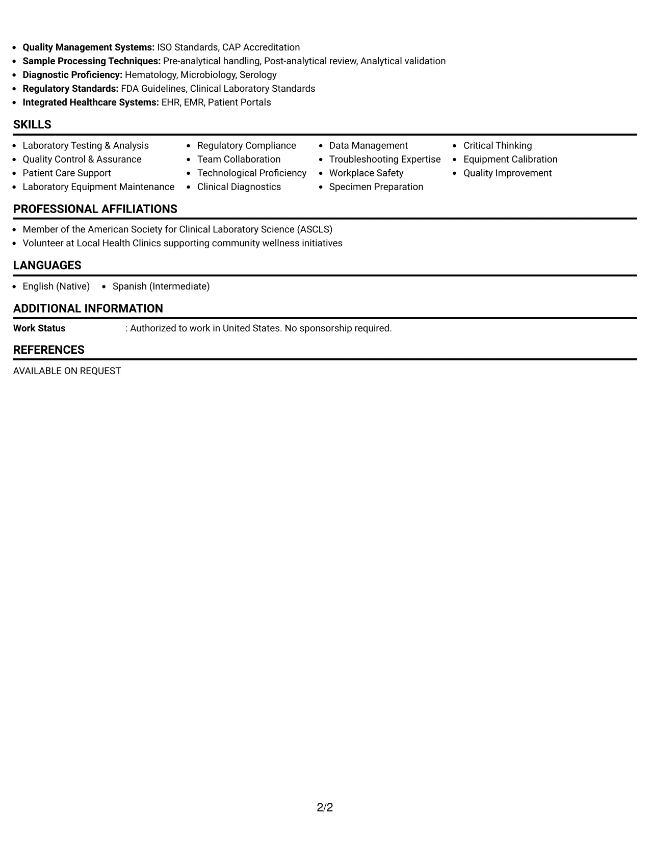 Resume Example Page 2