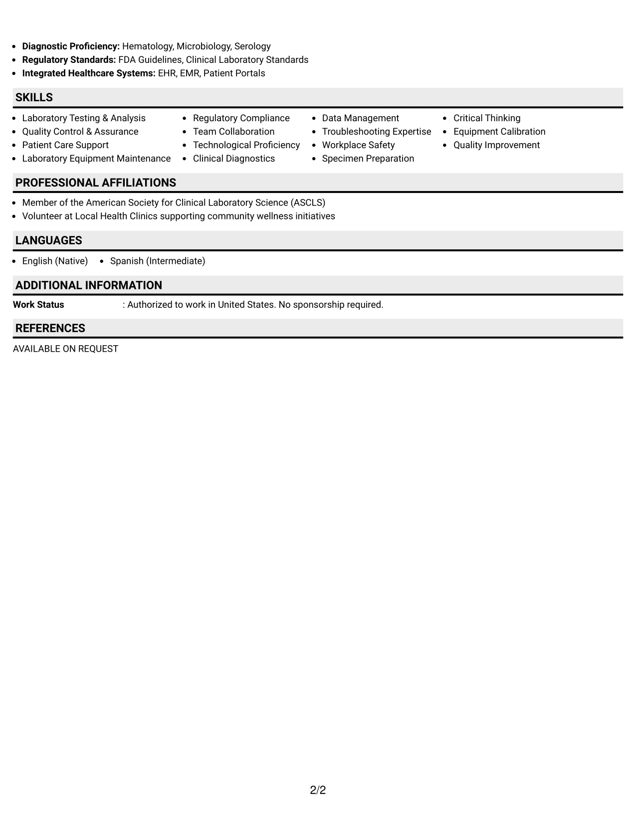 Resume Example Page 2