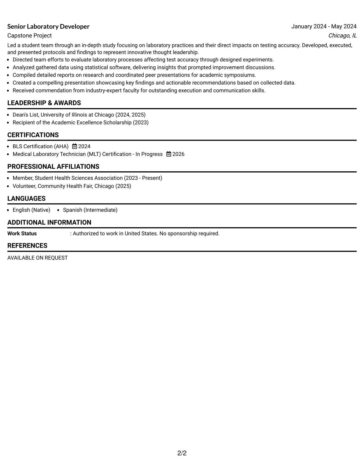 Resume Example Page 2