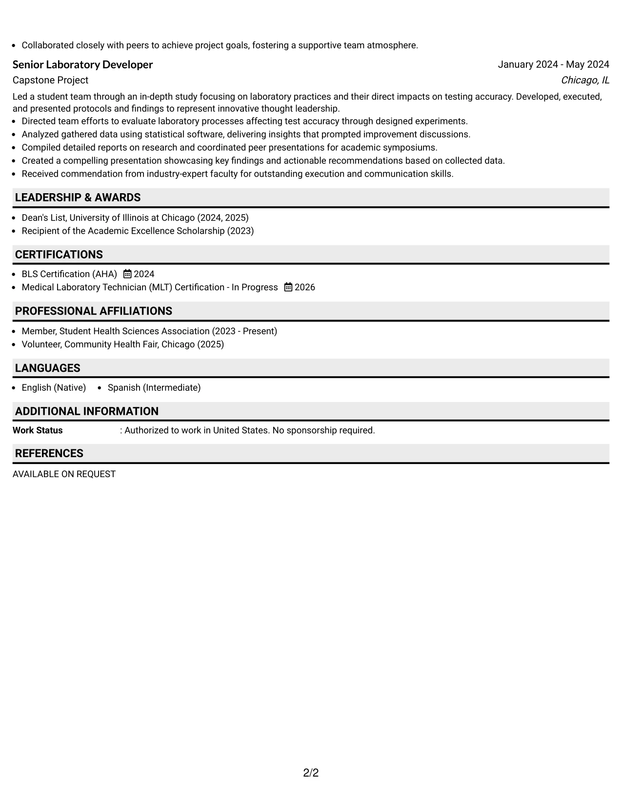 Resume Example Page 2