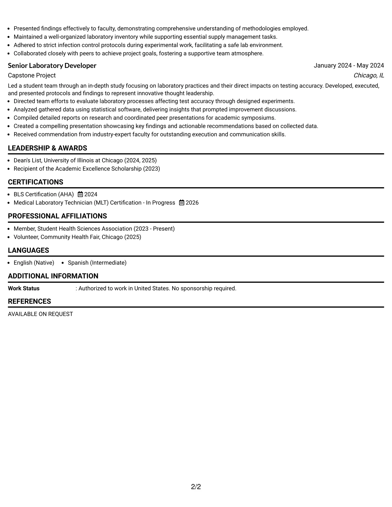 Resume Example Page 2