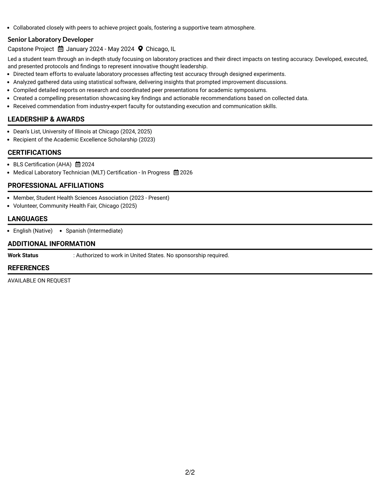 Resume Example Page 2