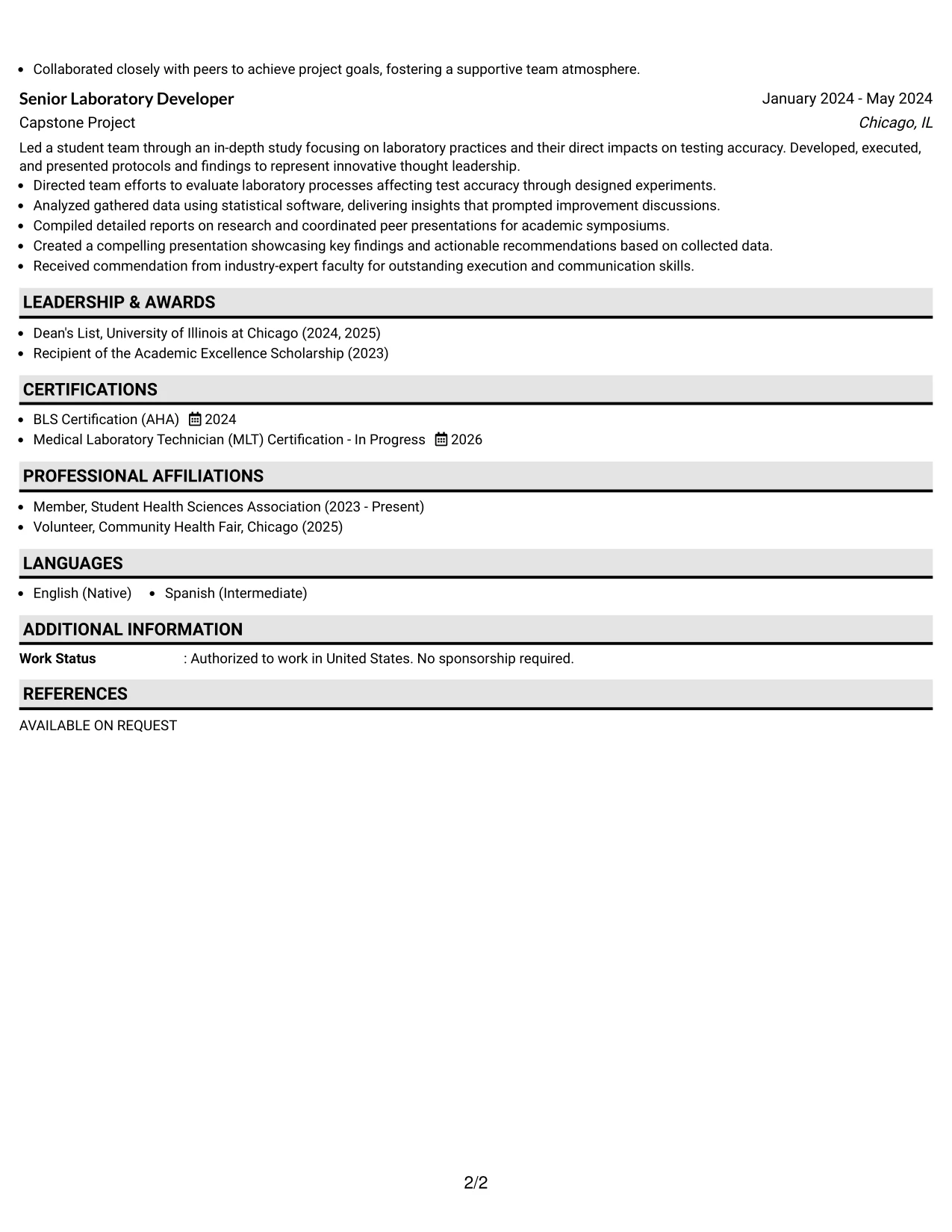 Resume Example Page 2