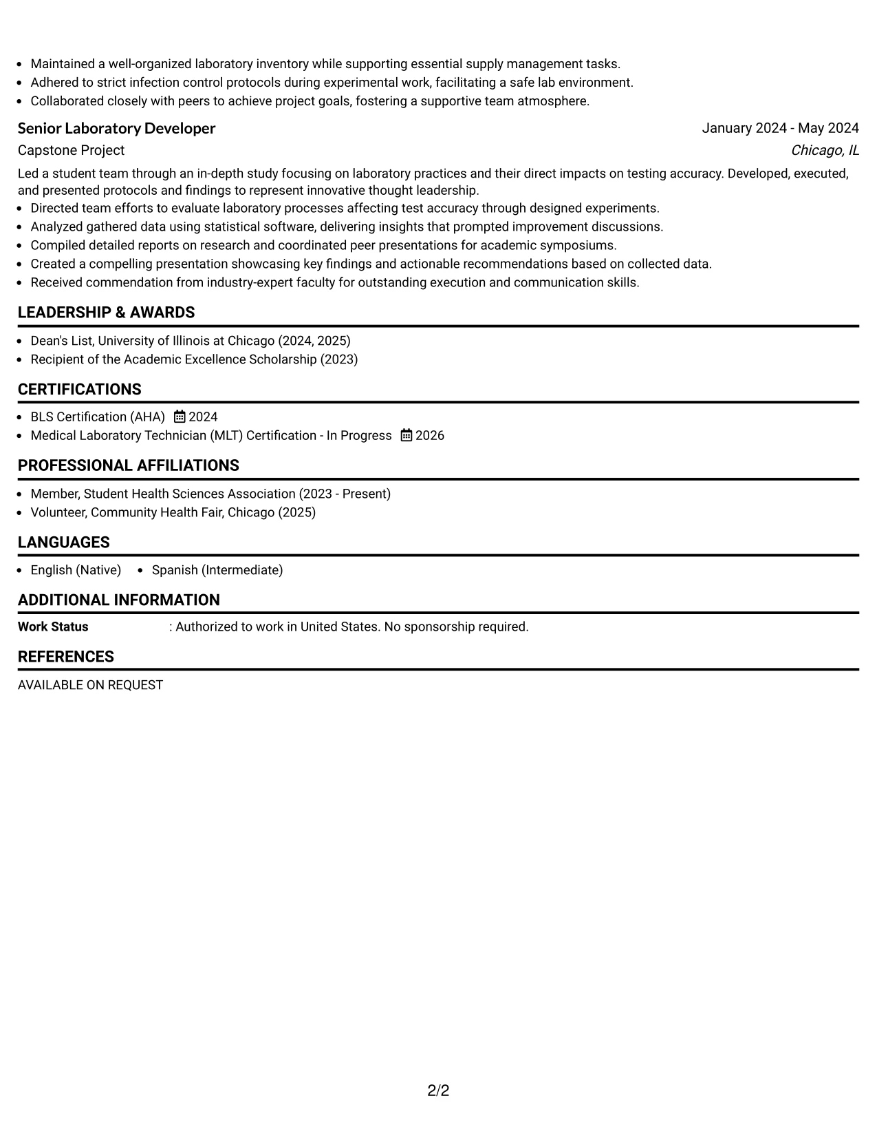 Resume Example Page 2