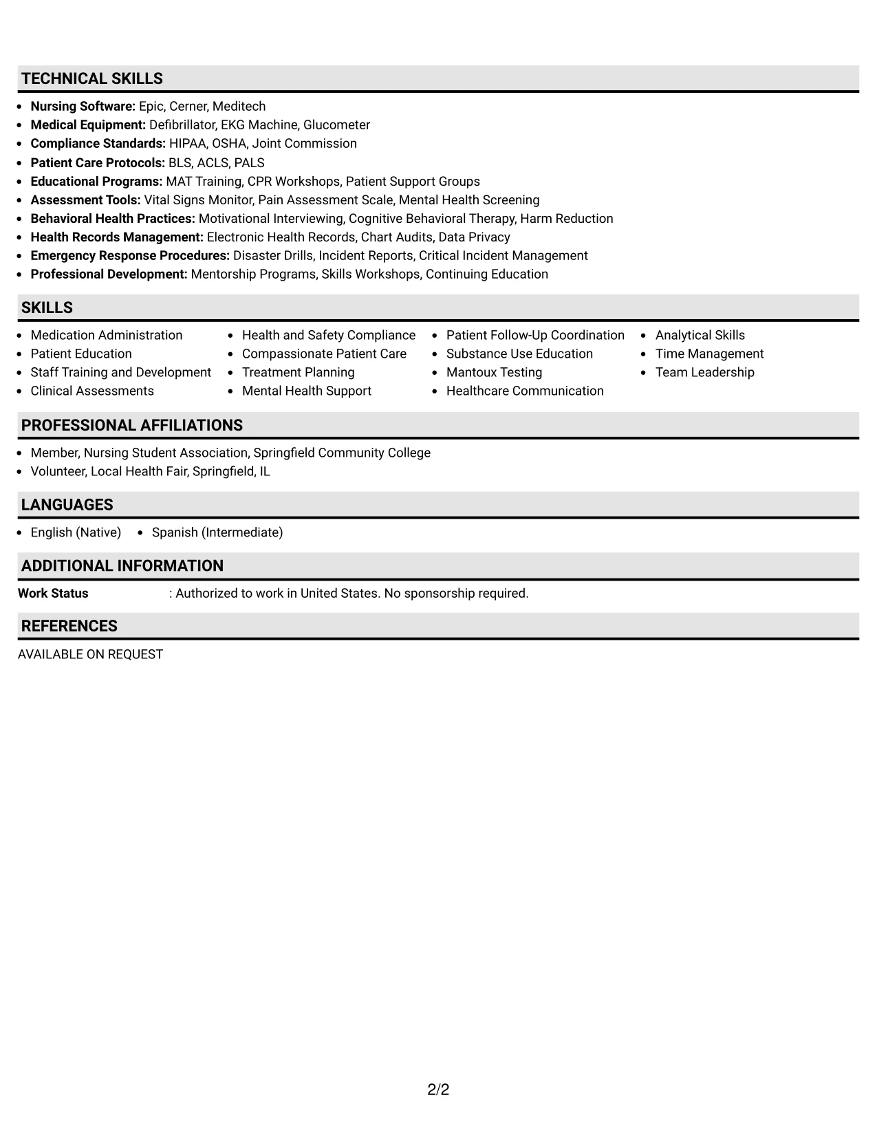 Resume Example Page 2