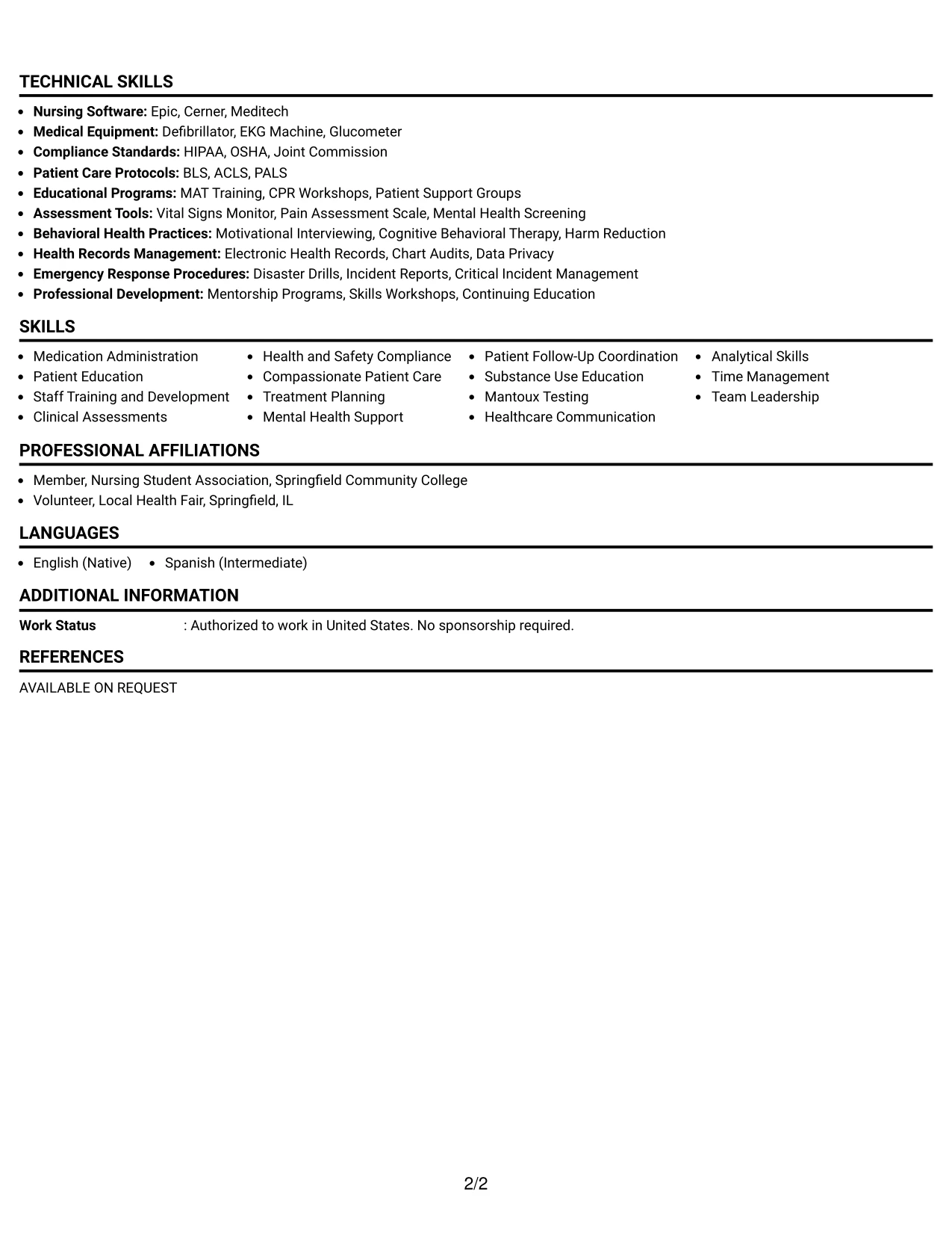 Resume Example Page 2