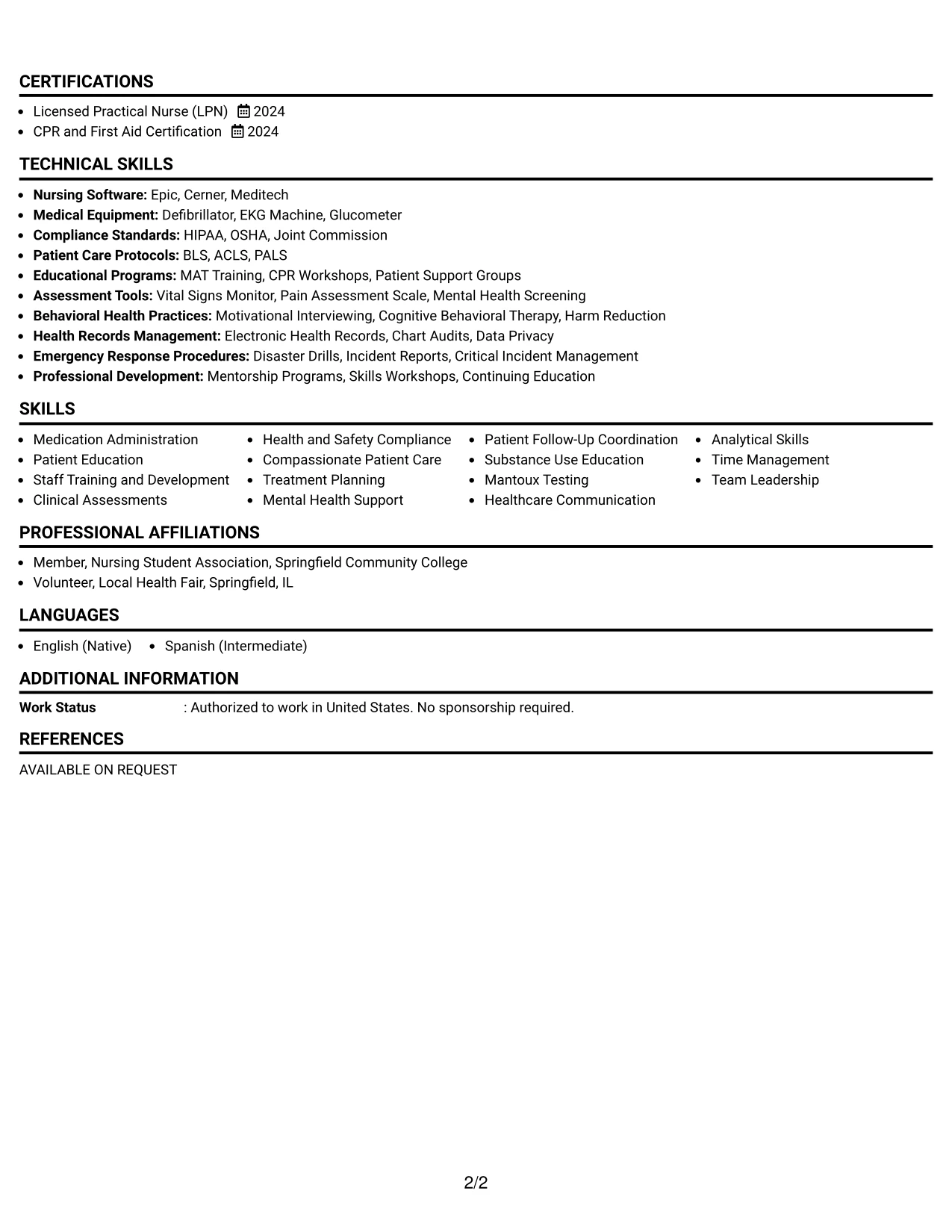 Resume Example Page 2