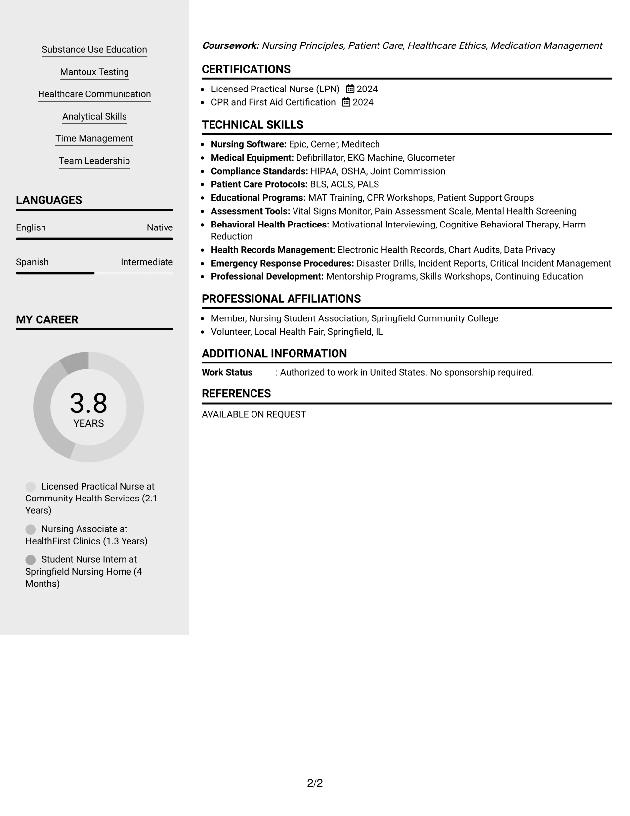 Resume Example Page 2