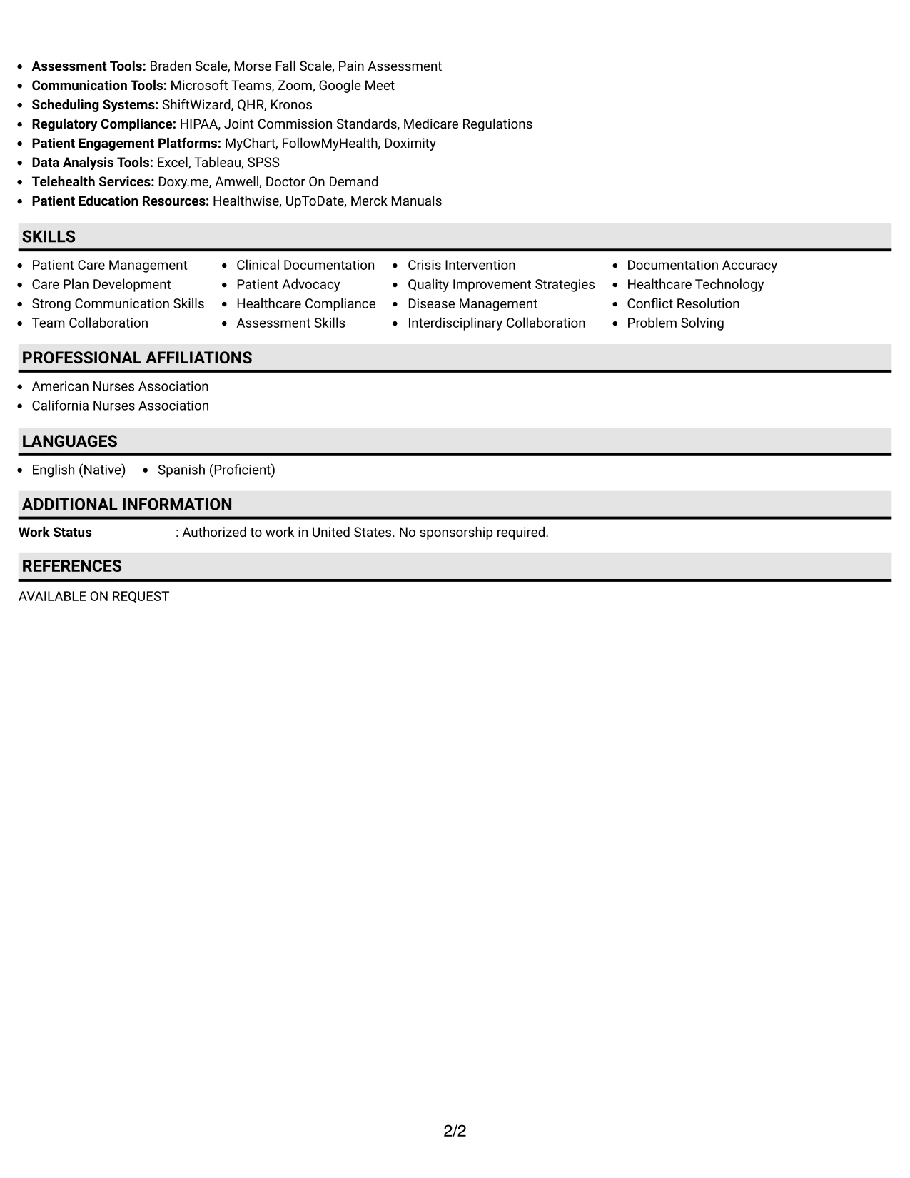 Resume Example Page 2