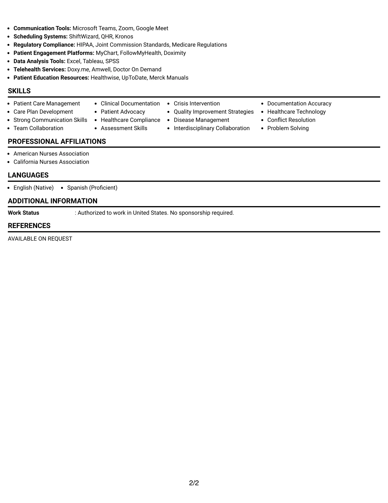 Resume Example Page 2
