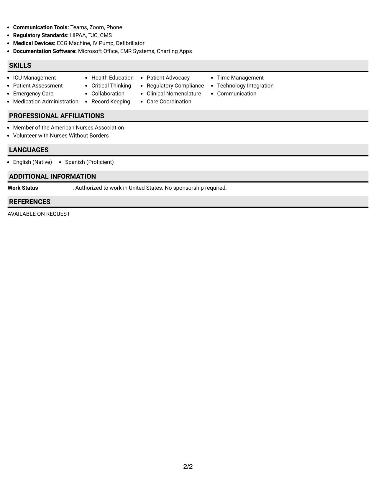 Resume Example Page 2