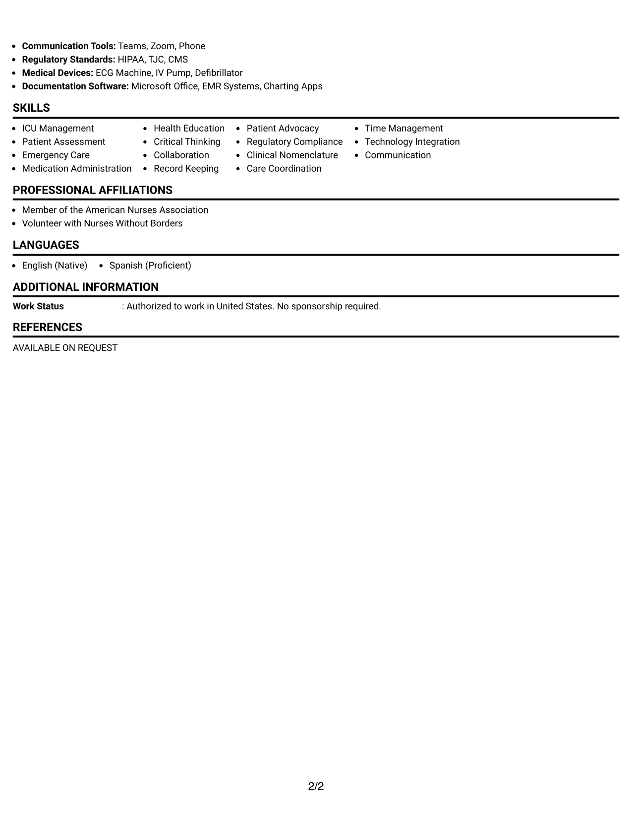 Resume Example Page 2