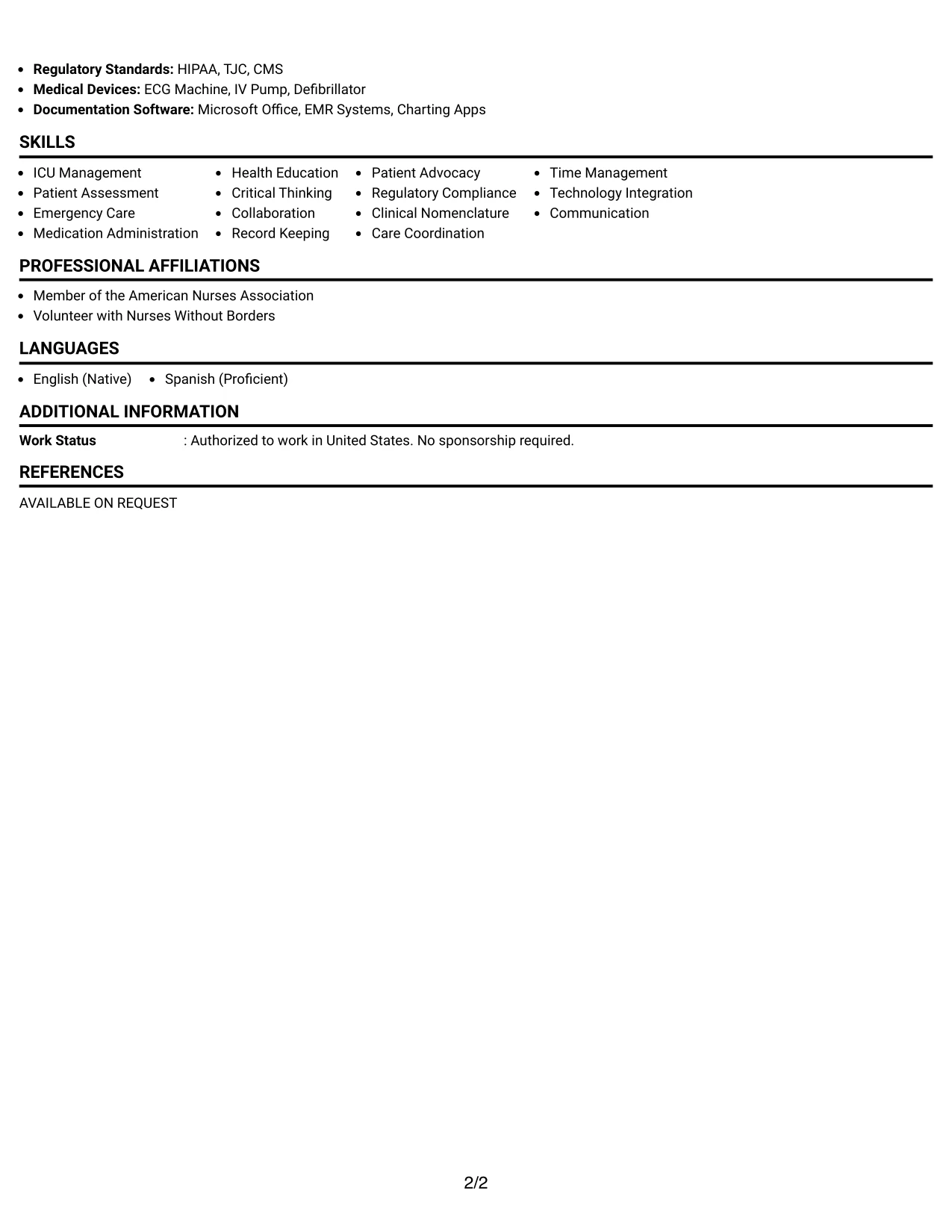 Resume Example Page 2