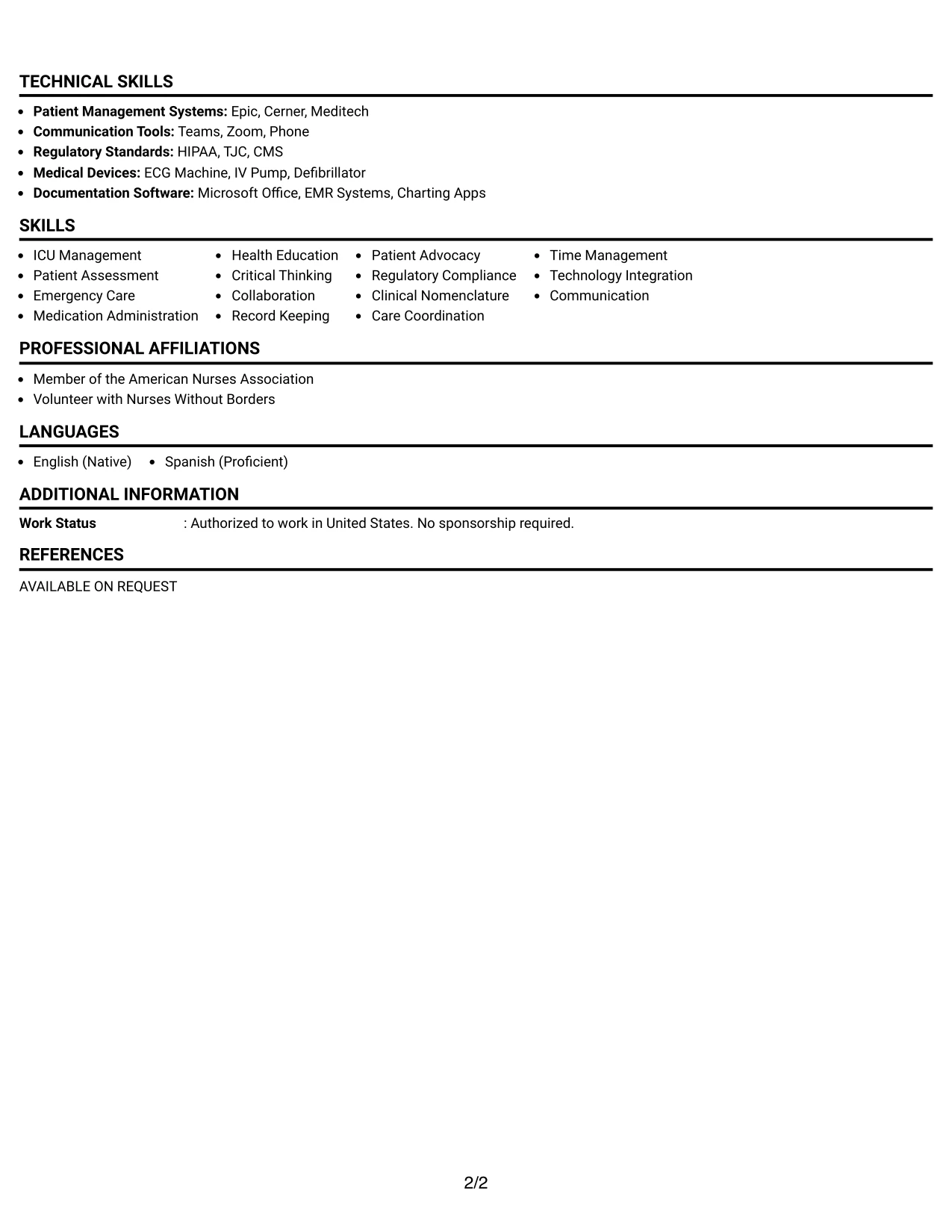 Resume Example Page 2