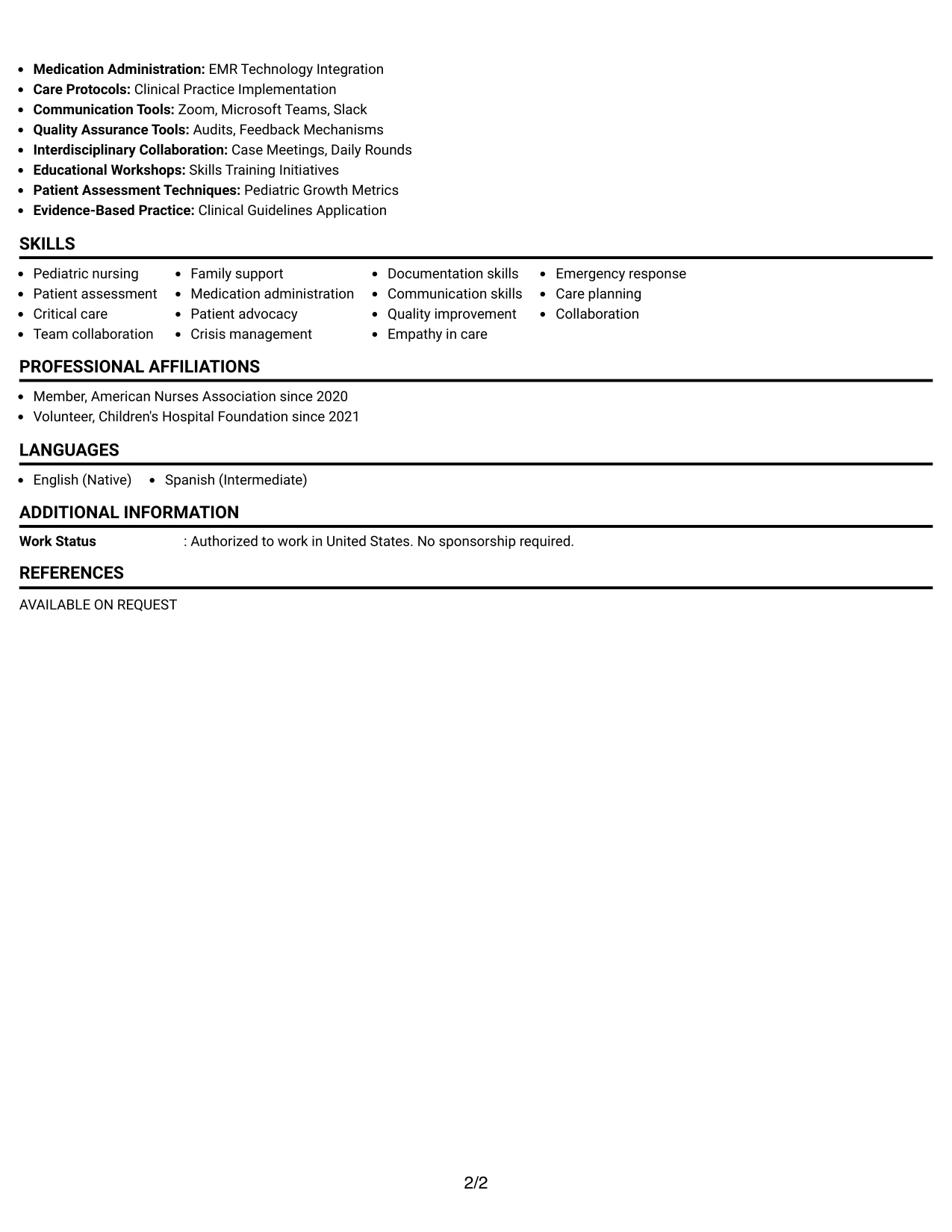 Resume Example Page 2
