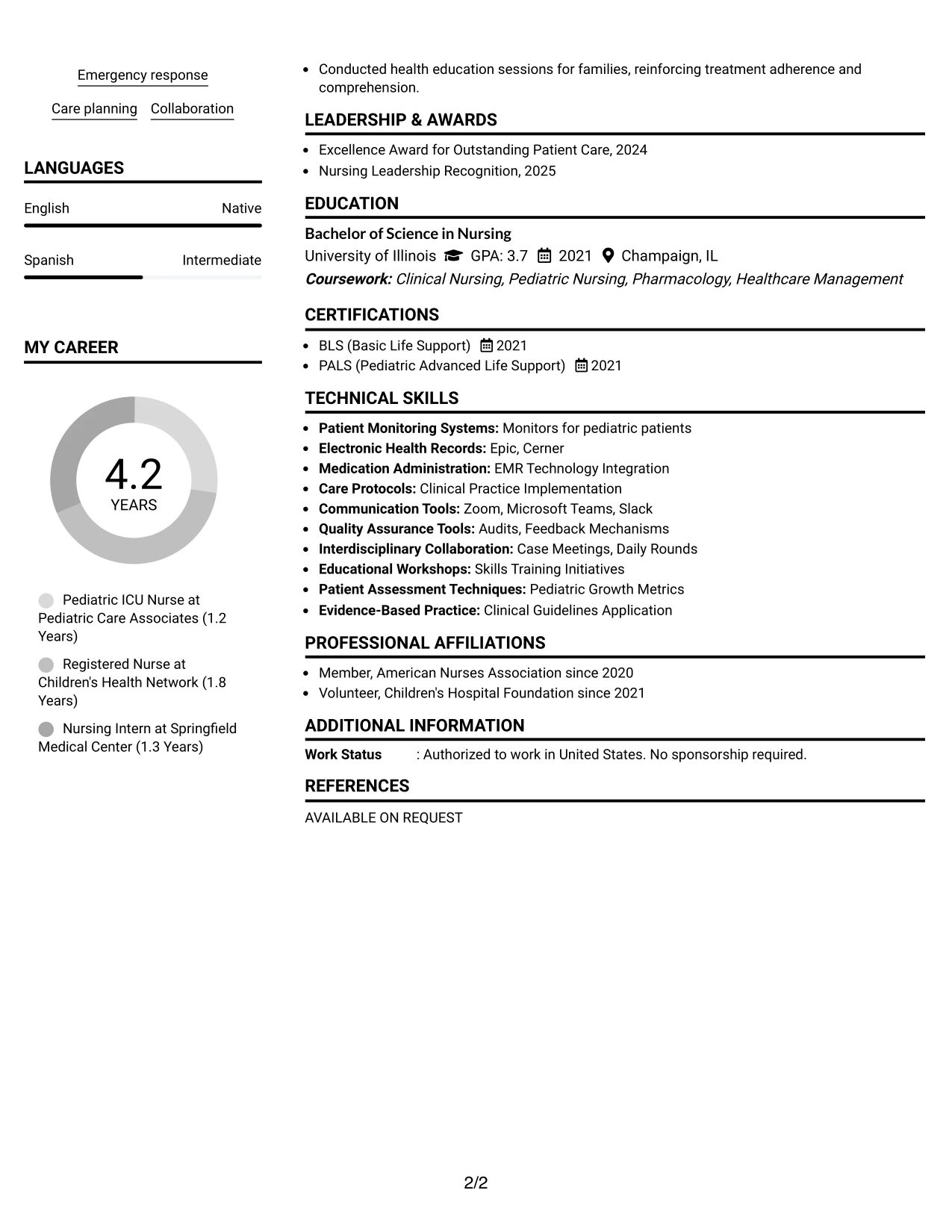Resume Example Page 2