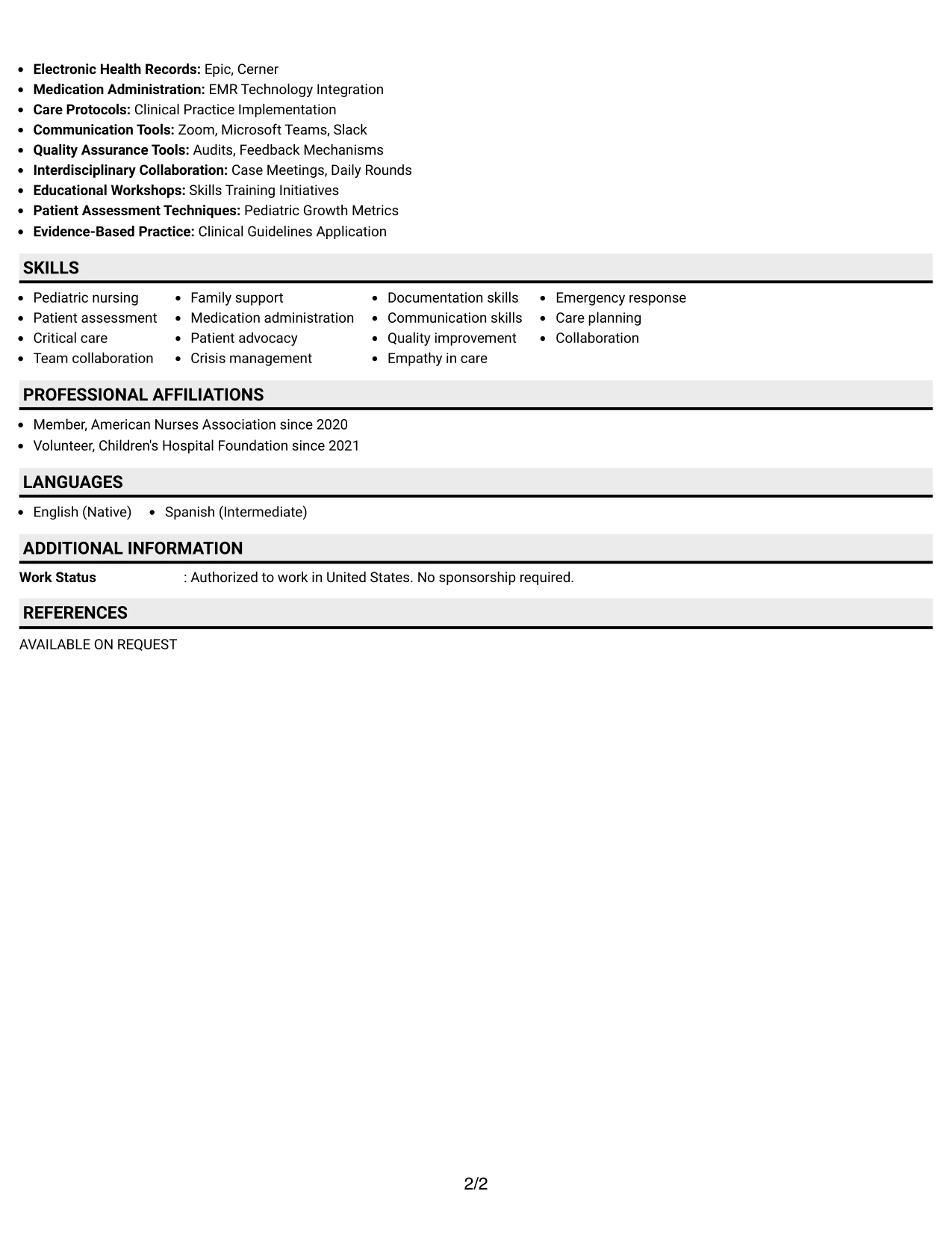 Resume Example Page 2