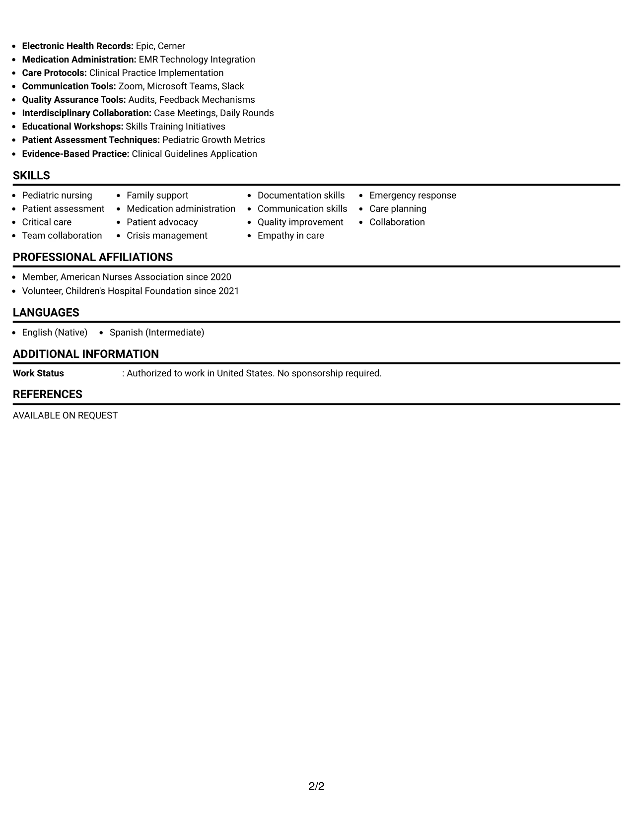 Resume Example Page 2