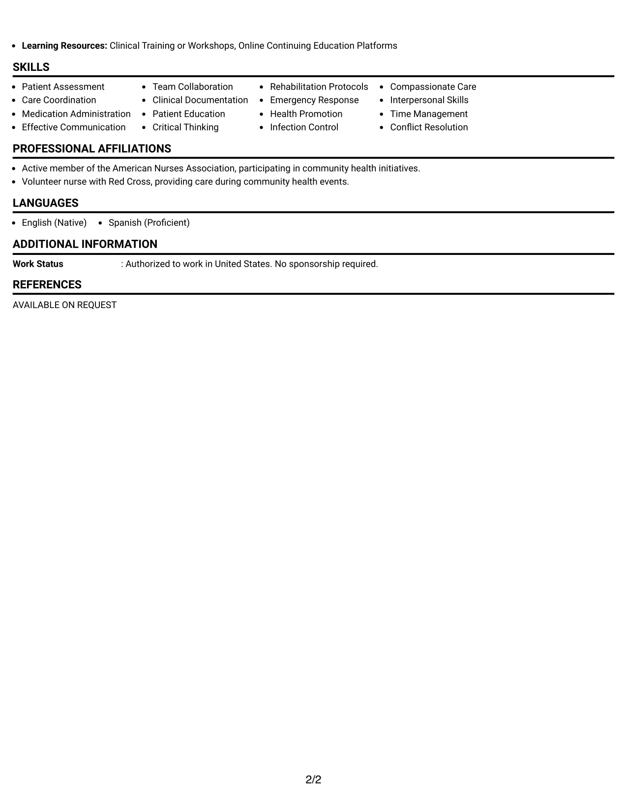 Resume Example Page 2