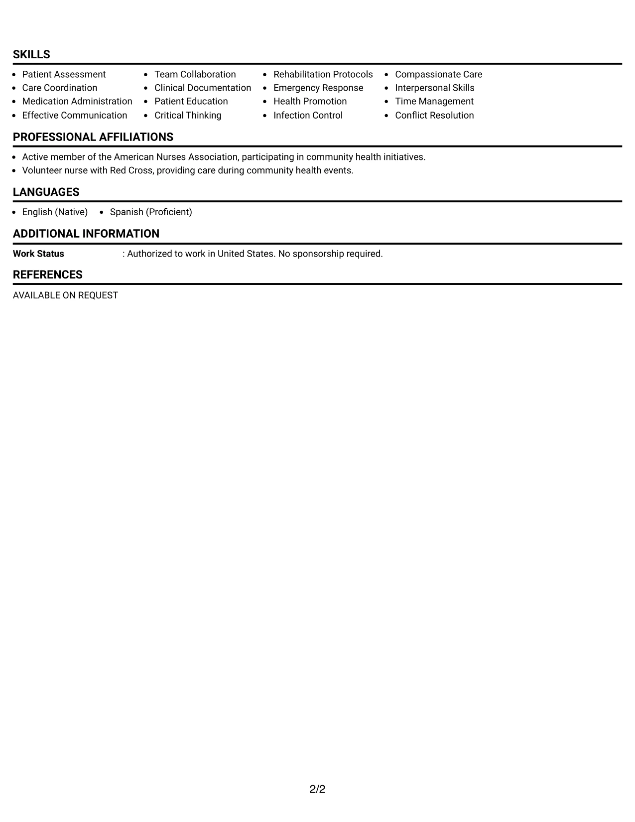 Resume Example Page 2