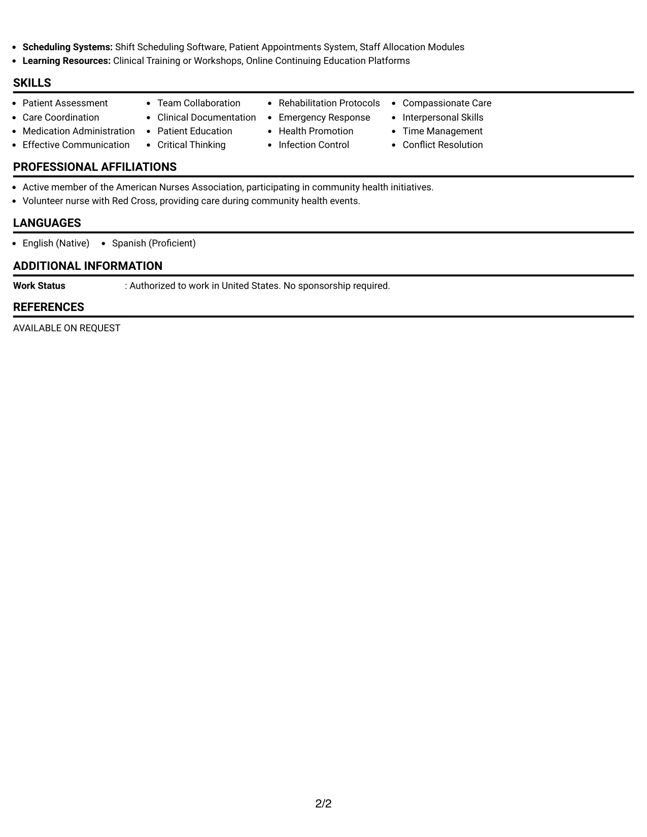 Resume Example Page 2