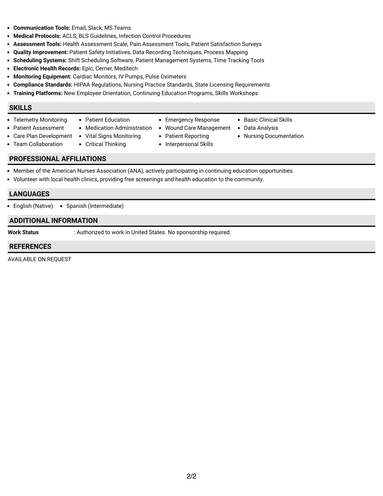 Resume Example Page 2