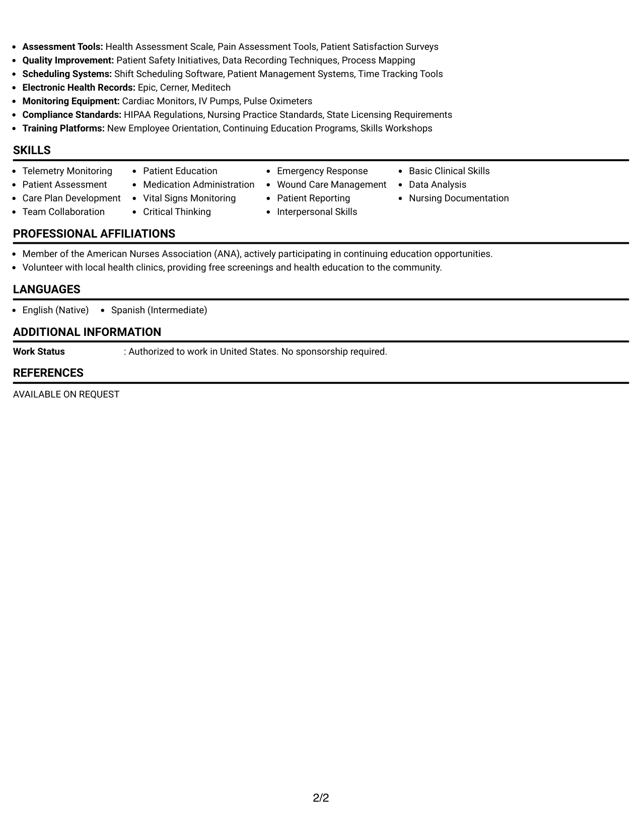 Resume Example Page 2