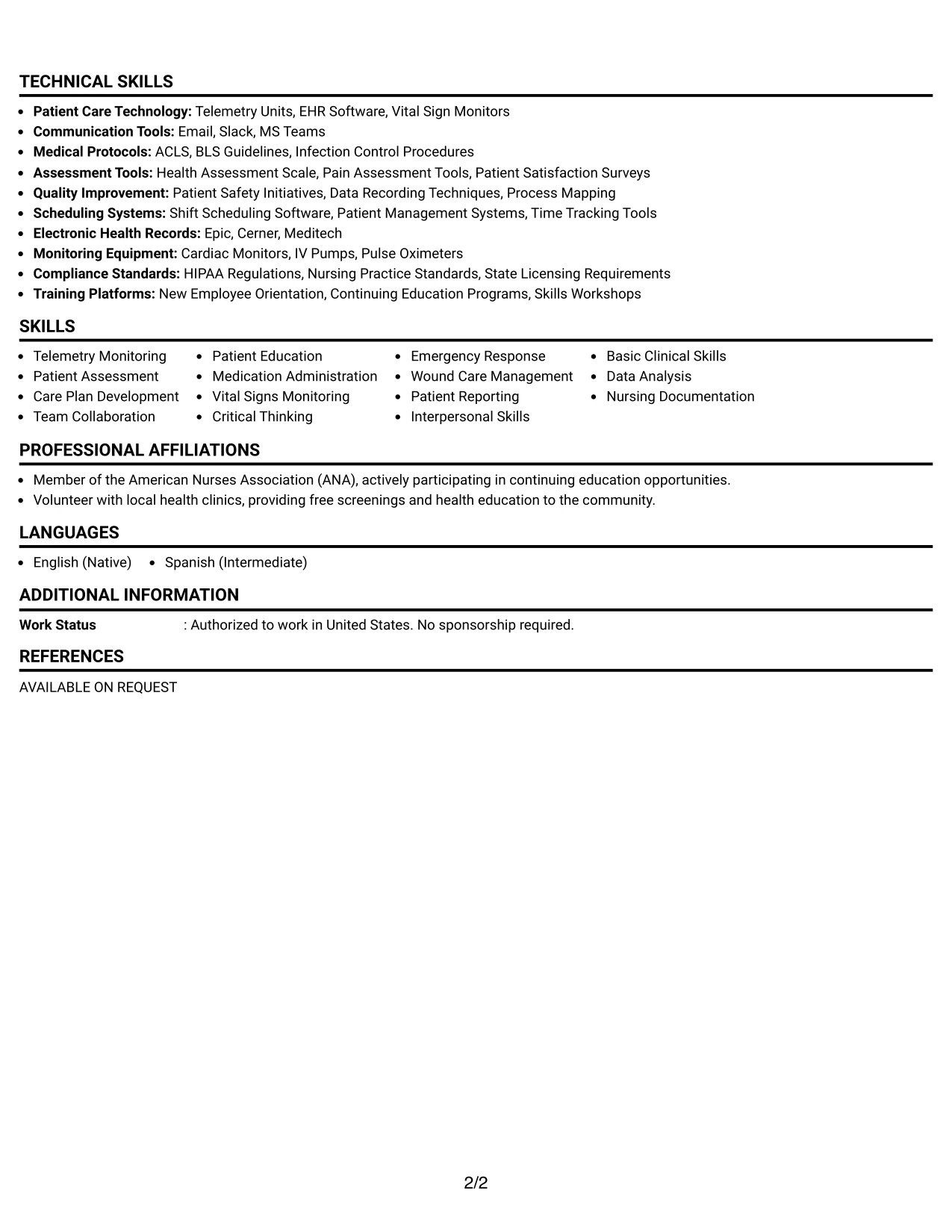 Resume Example Page 2