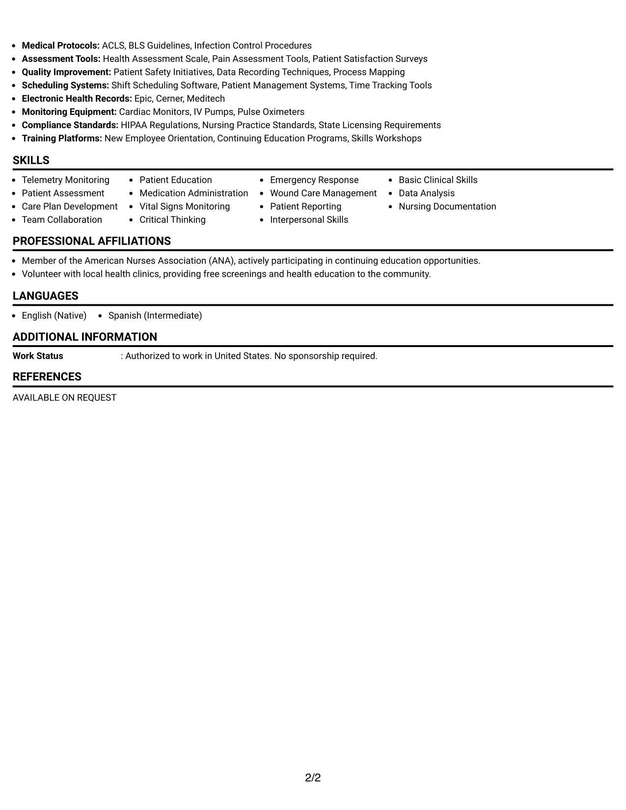 Resume Example Page 2