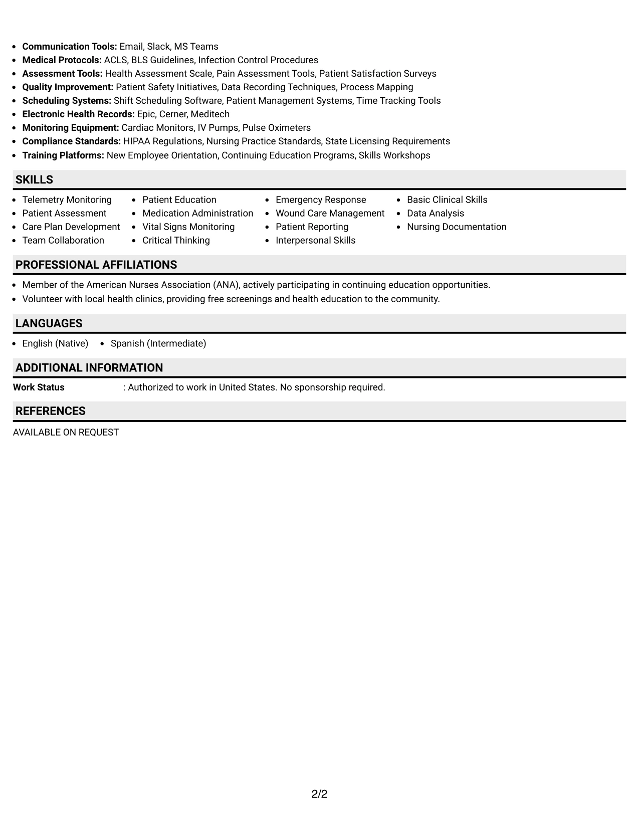 Resume Example Page 2